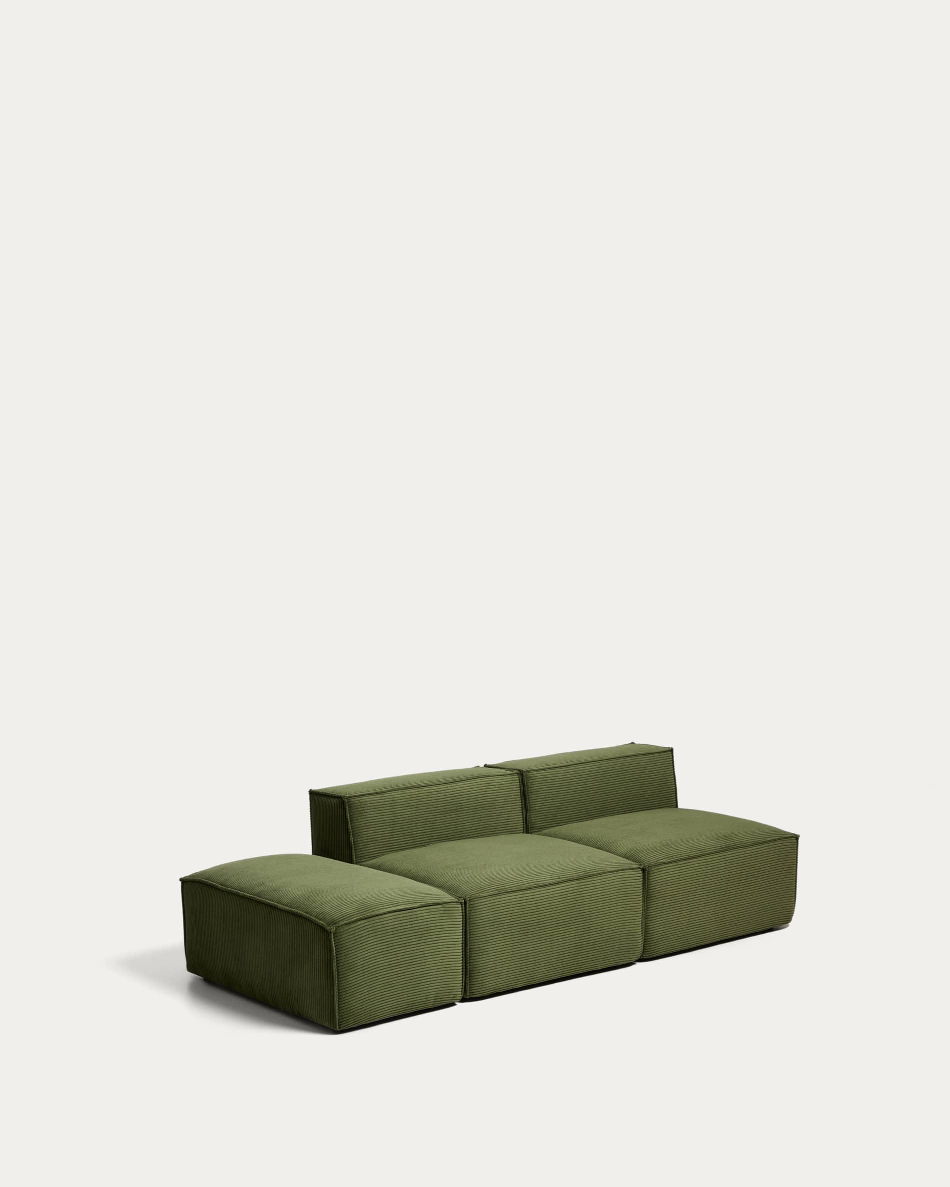 Blok 3-seater sofa with end pouffe in thick green corduroy 240cm FSC Mix Credit