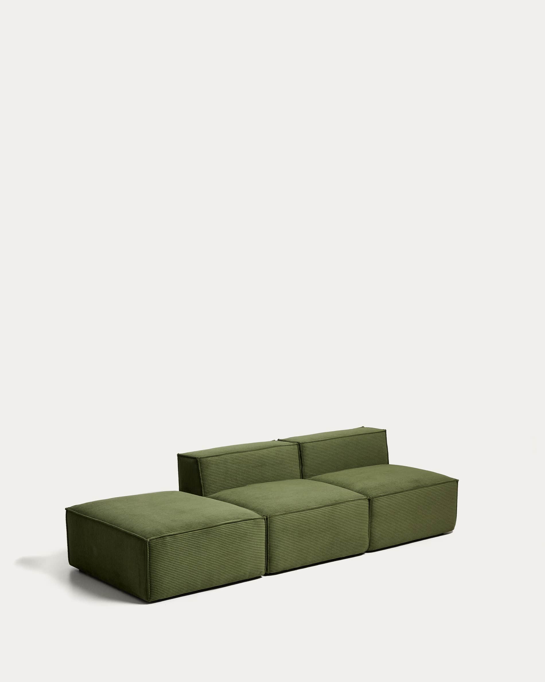 Blok 3-seater sofa with end pouffe in thick green corduroy 270cm FSC Mix Credit