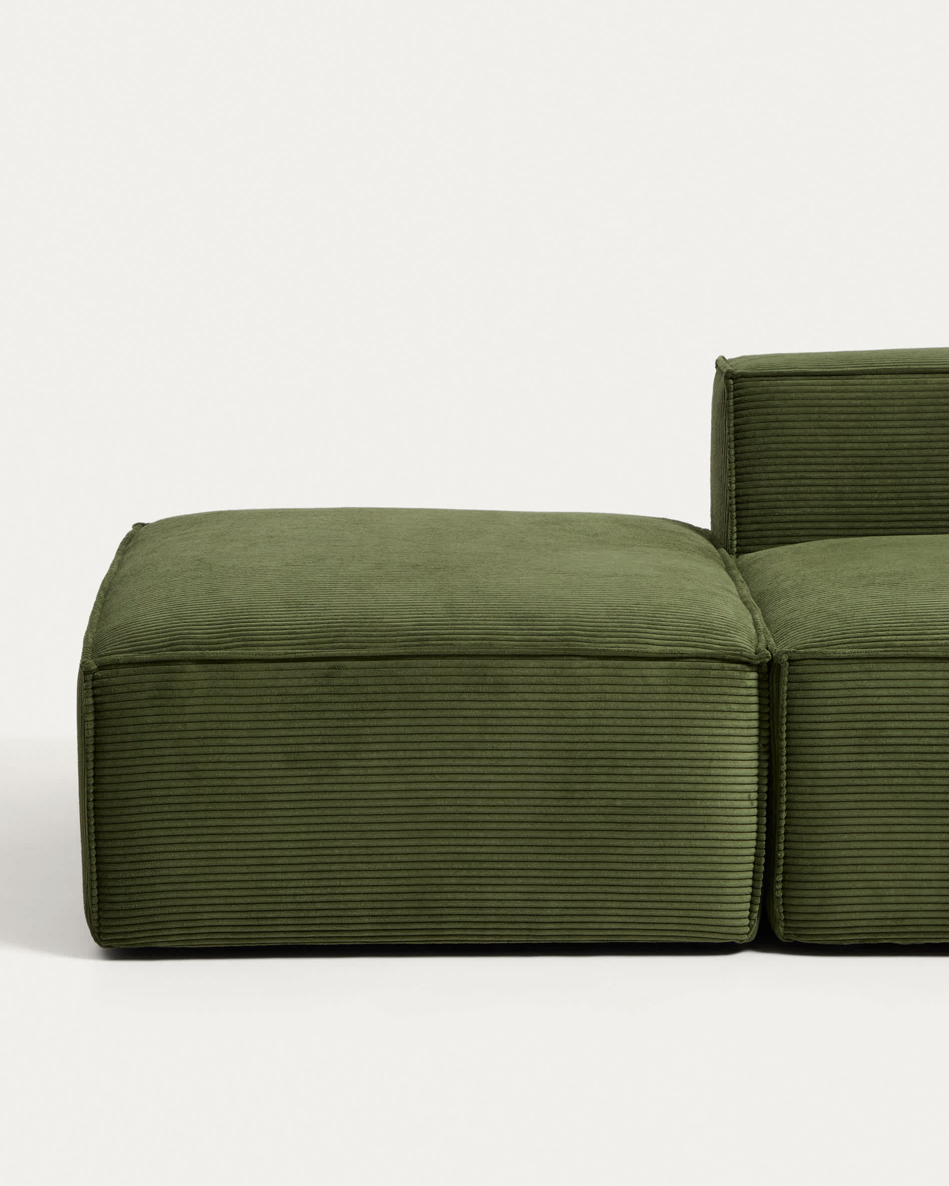 Blok 3-seater sofa with end pouffe in thick green corduroy 270cm FSC Mix Credit
