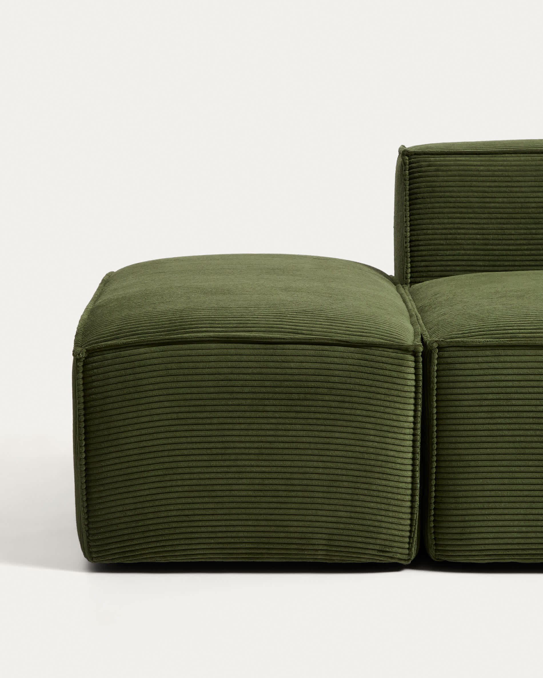 Blok 3-seater sofa with end pouffe in thick green corduroy 240cm FSC Mix Credit