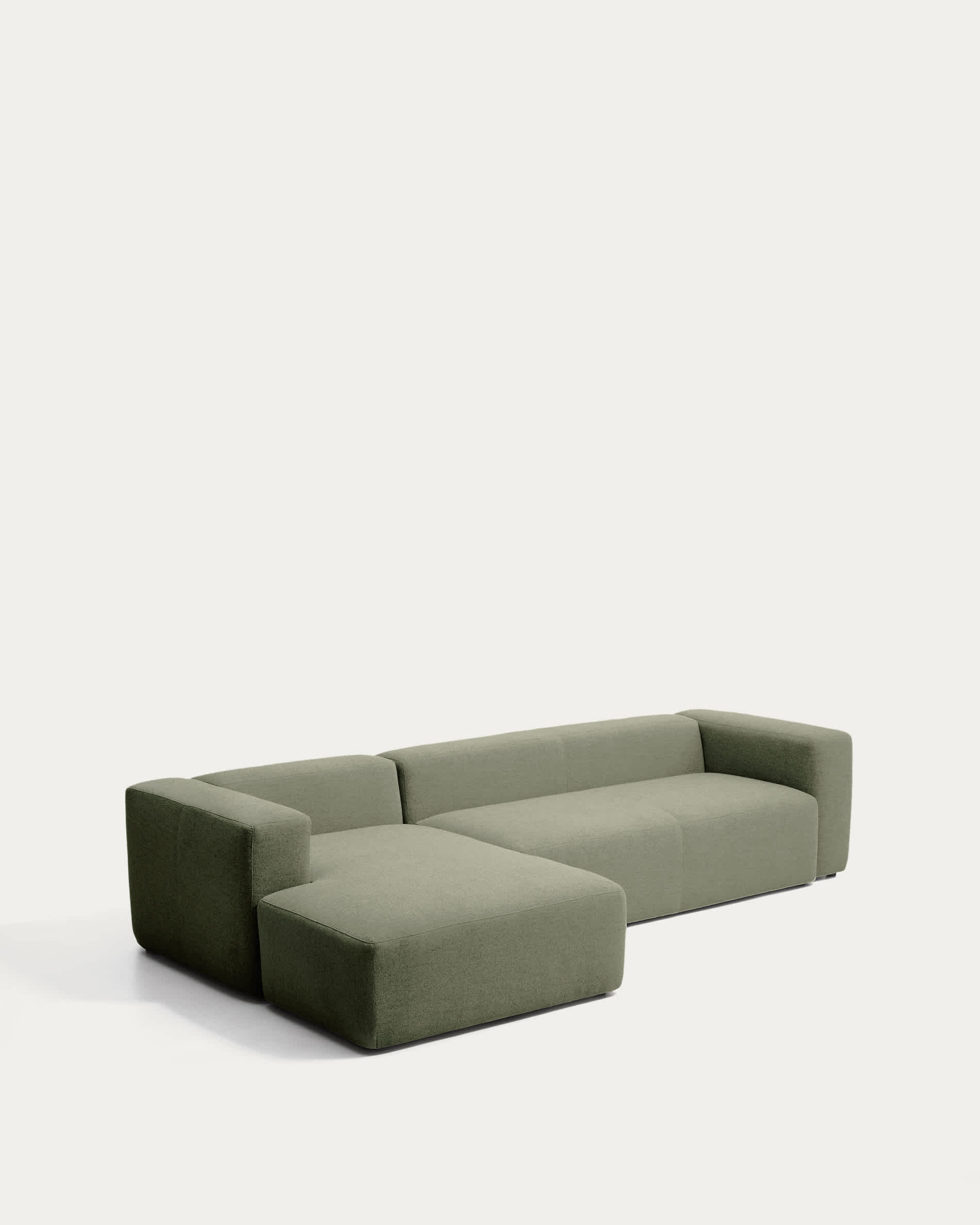 Blok 4-seater sofa with left chaise longue in moss green chenille 330cm FSC Mix Credit