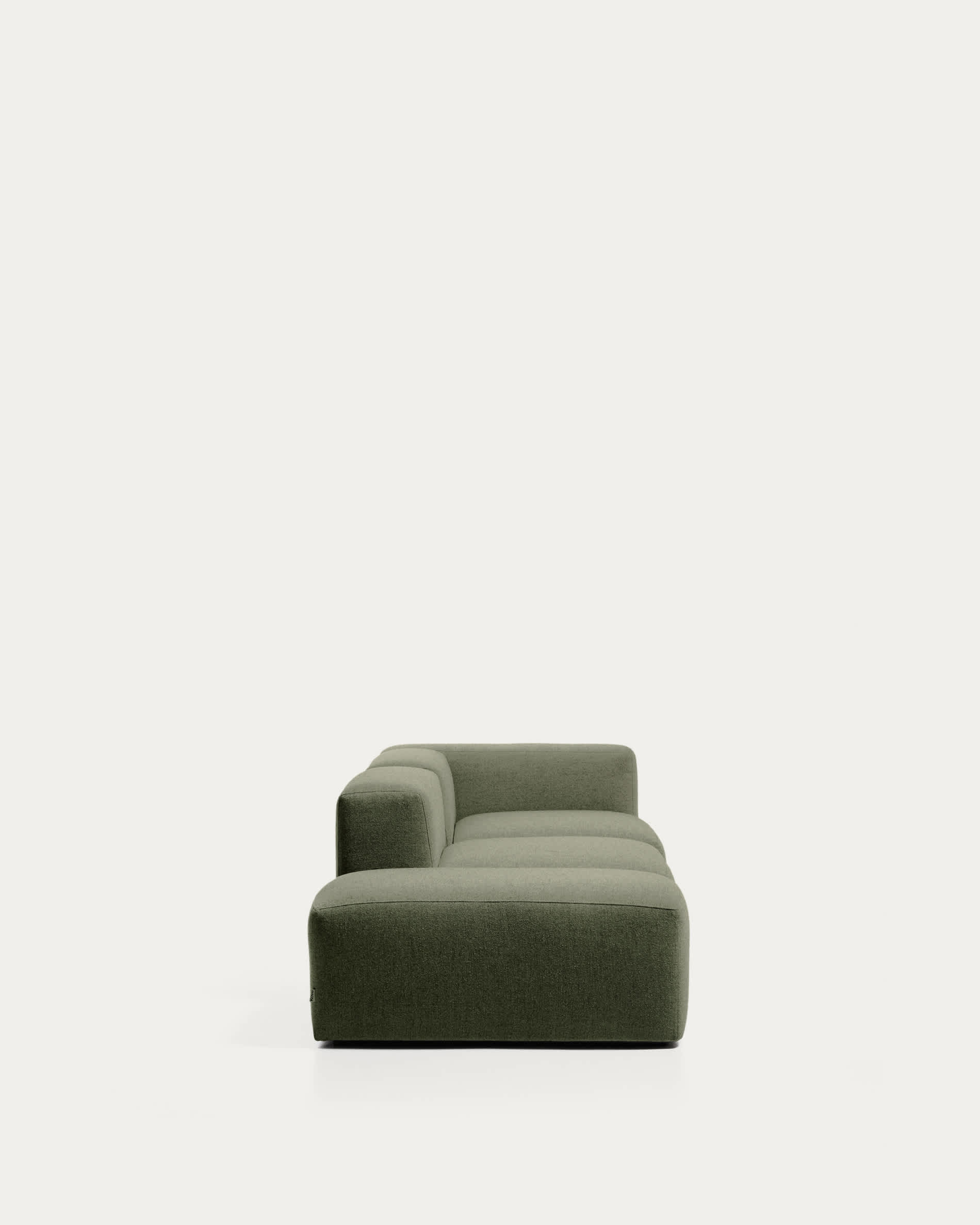 Blok 3-seater sofa with right armrest and end pouffe in moss green chenille 270cm FSC Mix Credit