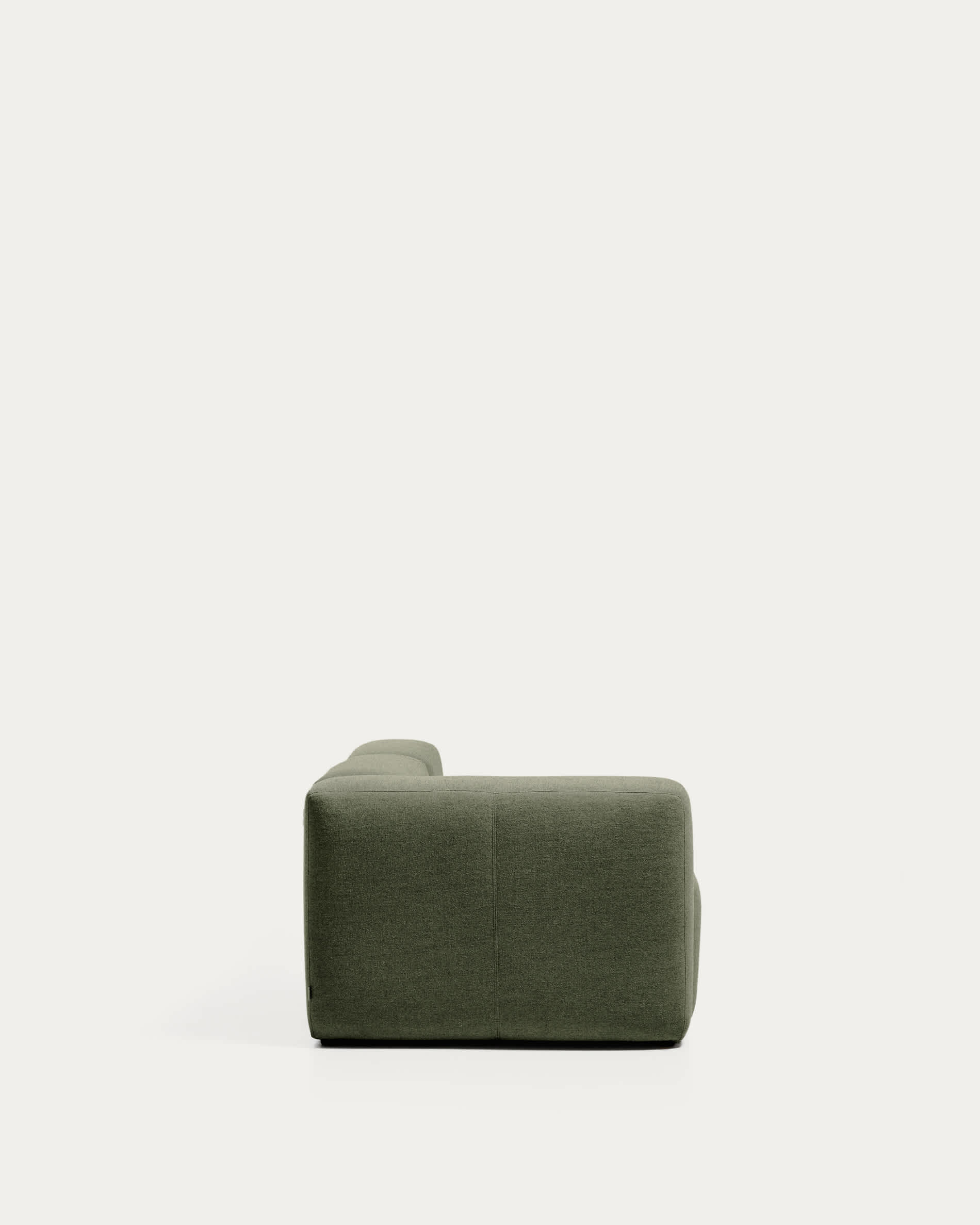 Blok 3-seater sofa with left armrest and end pouffe in moss green chenille 270cm FSC Mix Credit