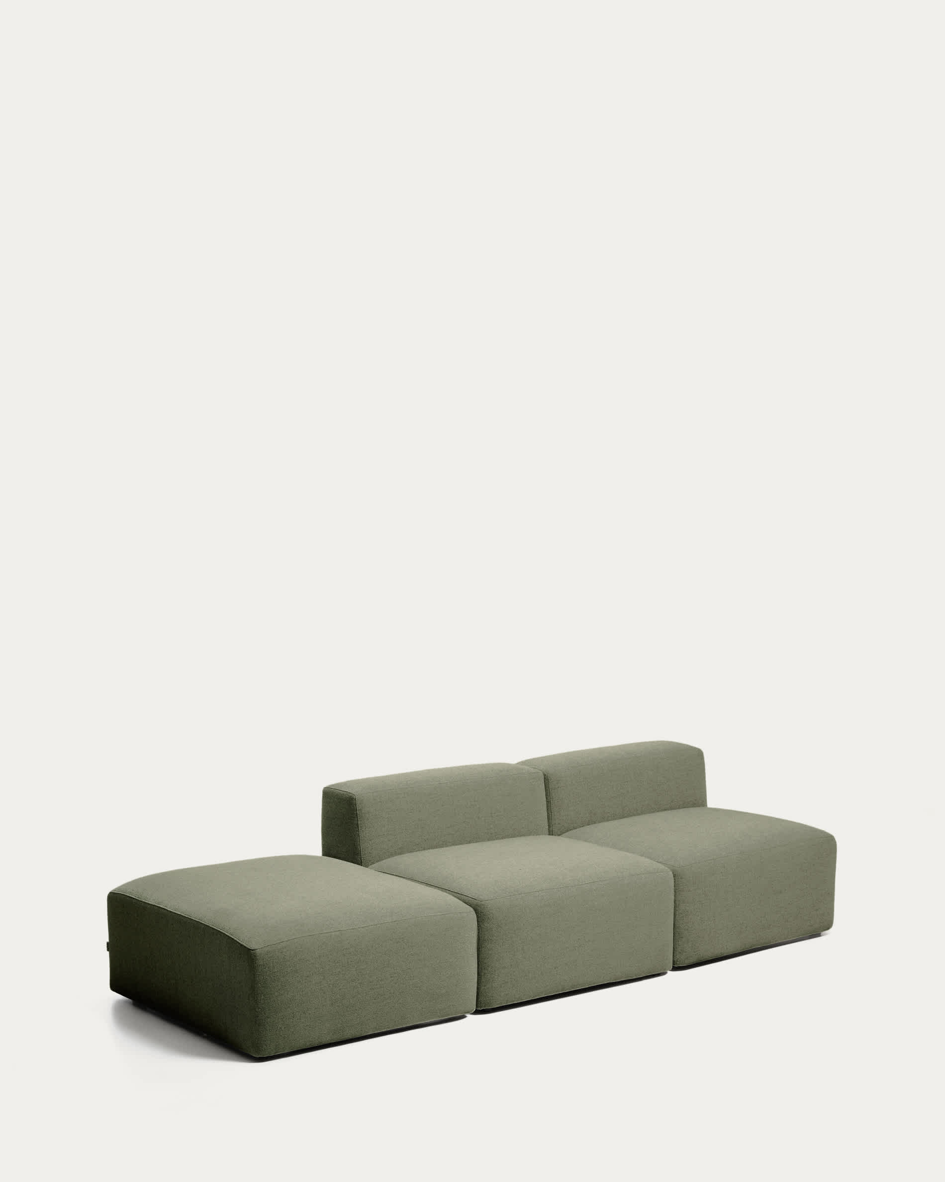 Blok 3-seater sofa with end pouffe in moss green chenille 270cm FSC Mix Credit