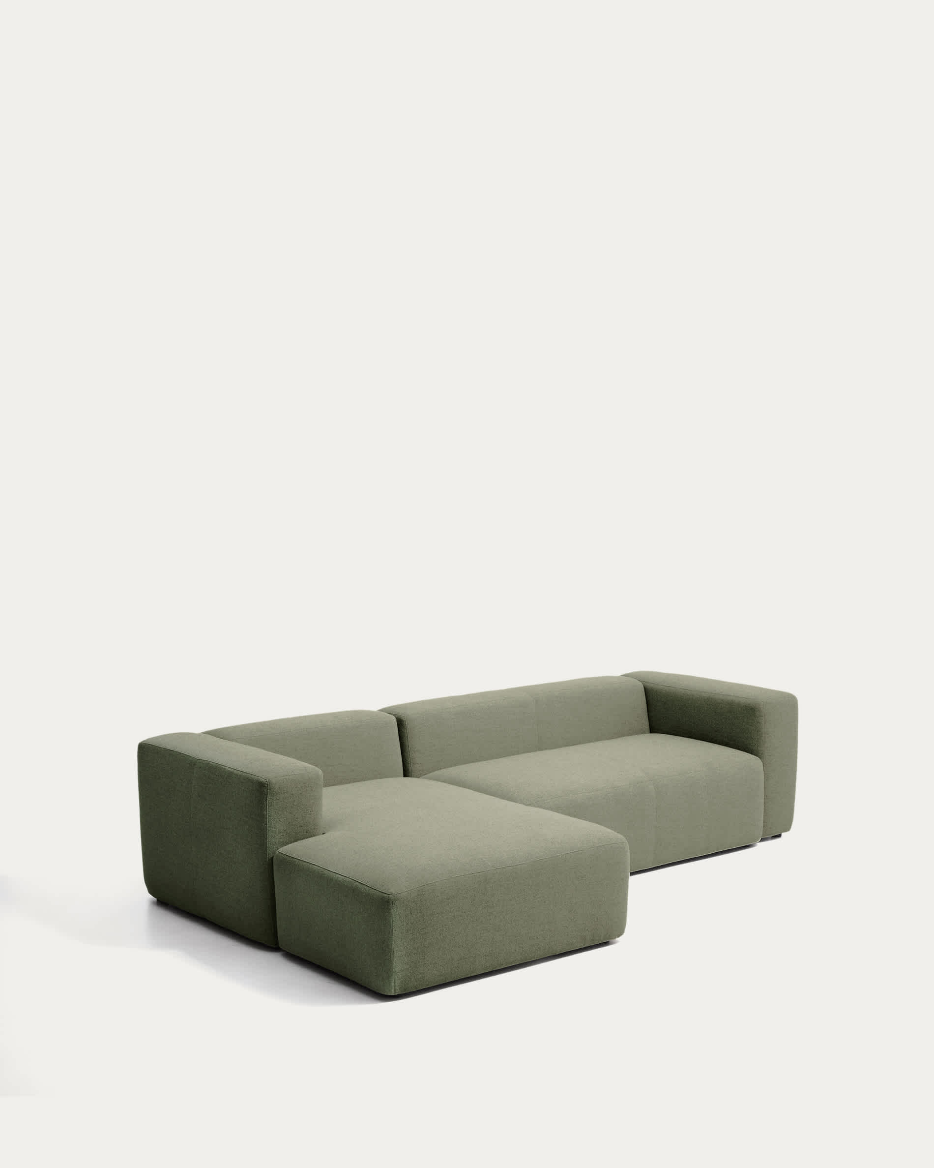 Blok 3-seater sofa with left chaise longue in moss green chenille 300cm FSC Mix Credit