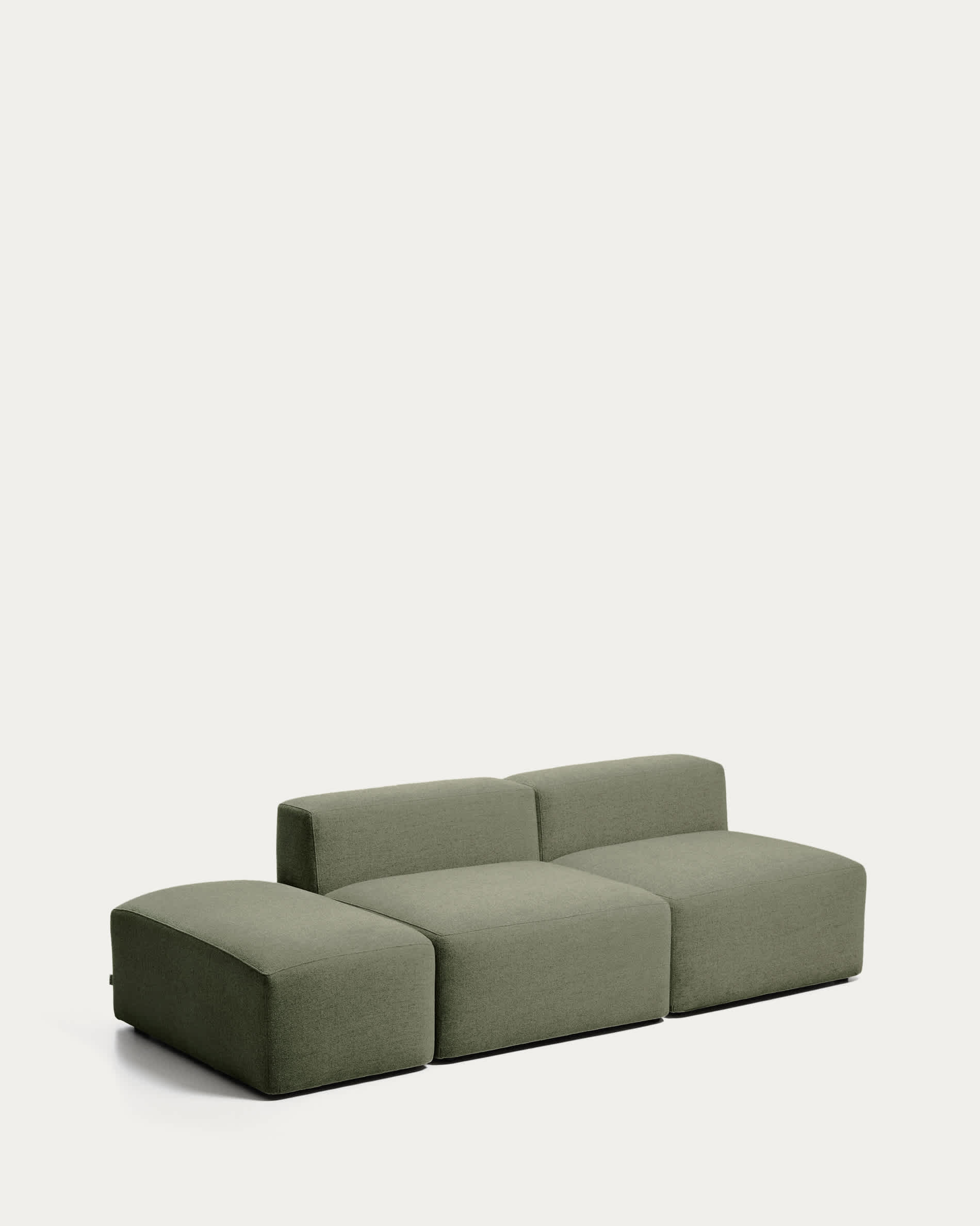 Blok 3-seater sofa with end pouffe in moss green chenille 240cm FSC Mix Credit