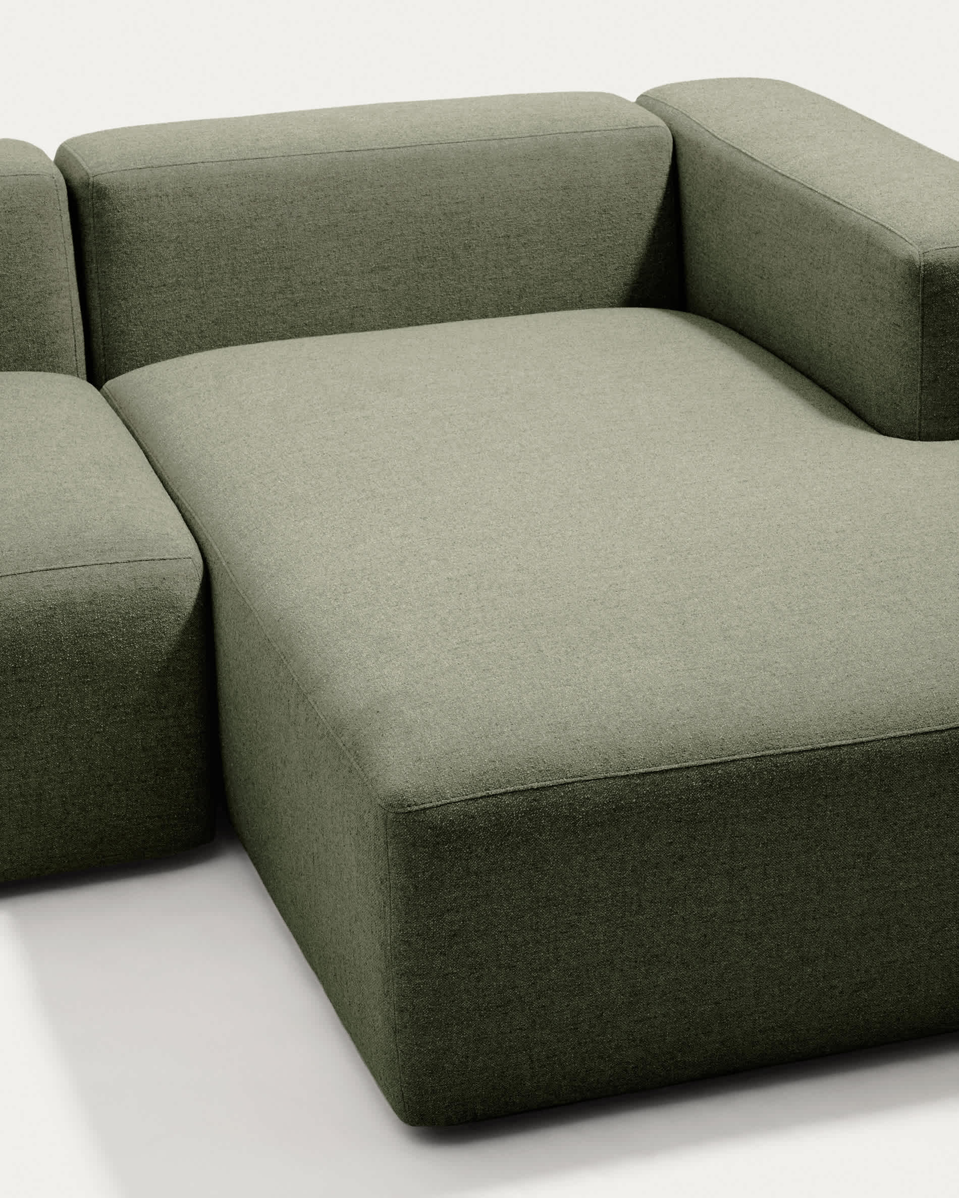 Blok 3-seater sofa with right chaise longue in moss green chenille 300cm FSC Mix Credit