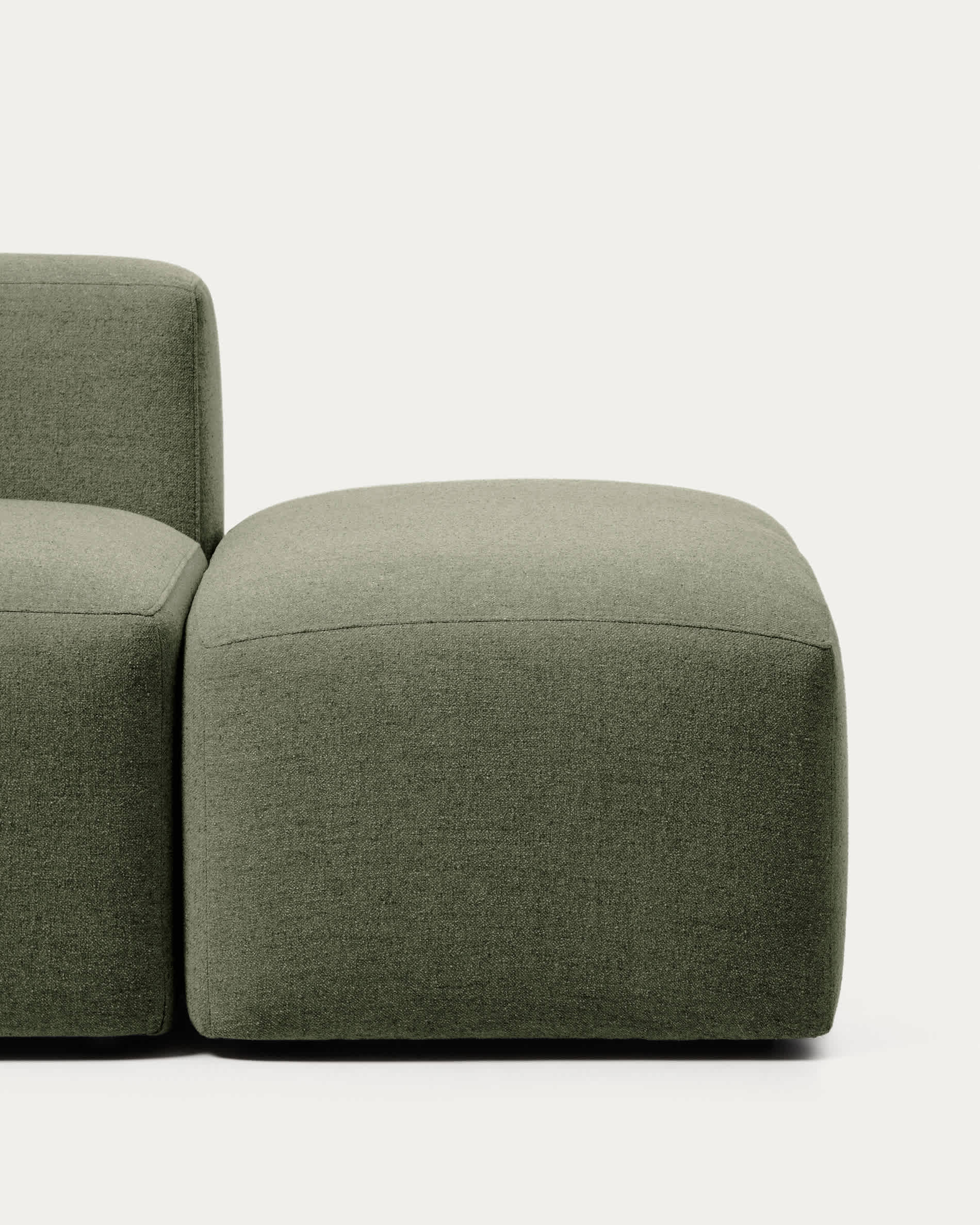 Blok 3-seater sofa with left armrest and end pouffe in moss green chenille 270cm FSC Mix Credit