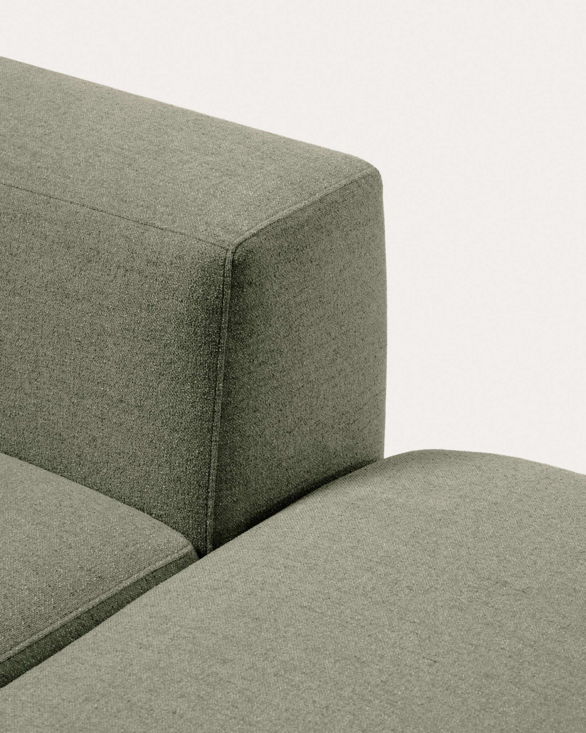 Blok 3-seater sofa with left armrest and end pouffe in moss green chenille 270cm FSC Mix Credit