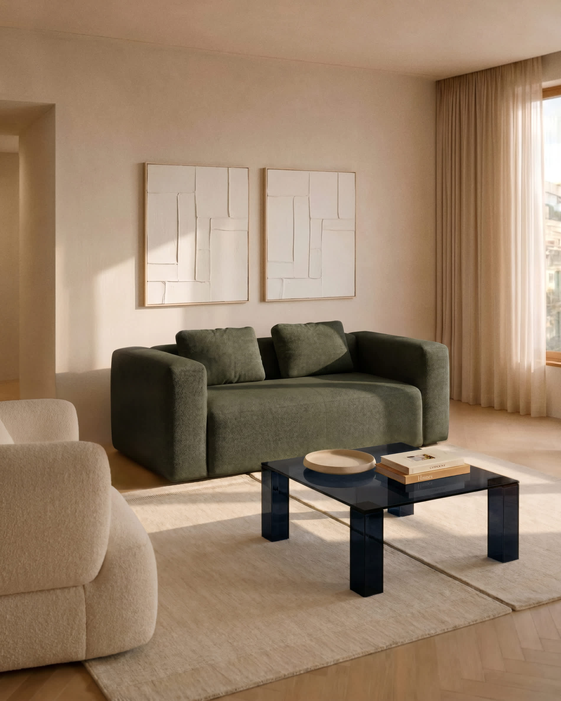 Blok 2-seater moss green chenille sofa 210cm FSC Mix Credit