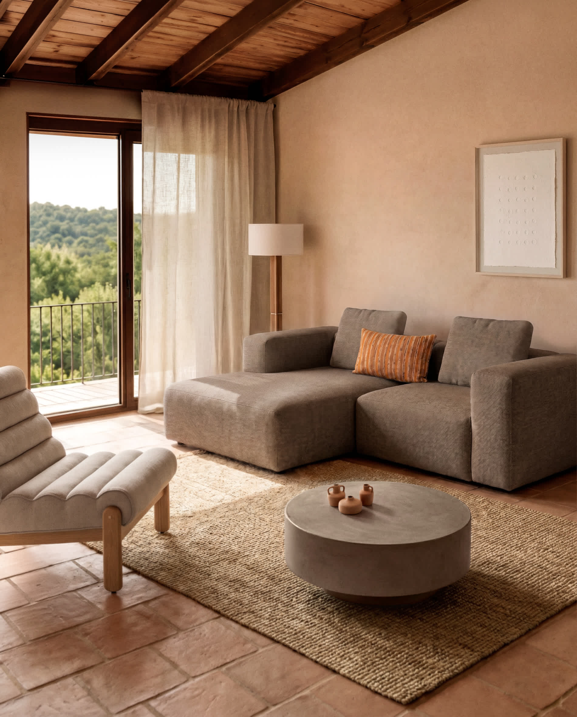 Blok 2-seater brown chenille left chaise longue sofa 240cm FSC Mix Credit