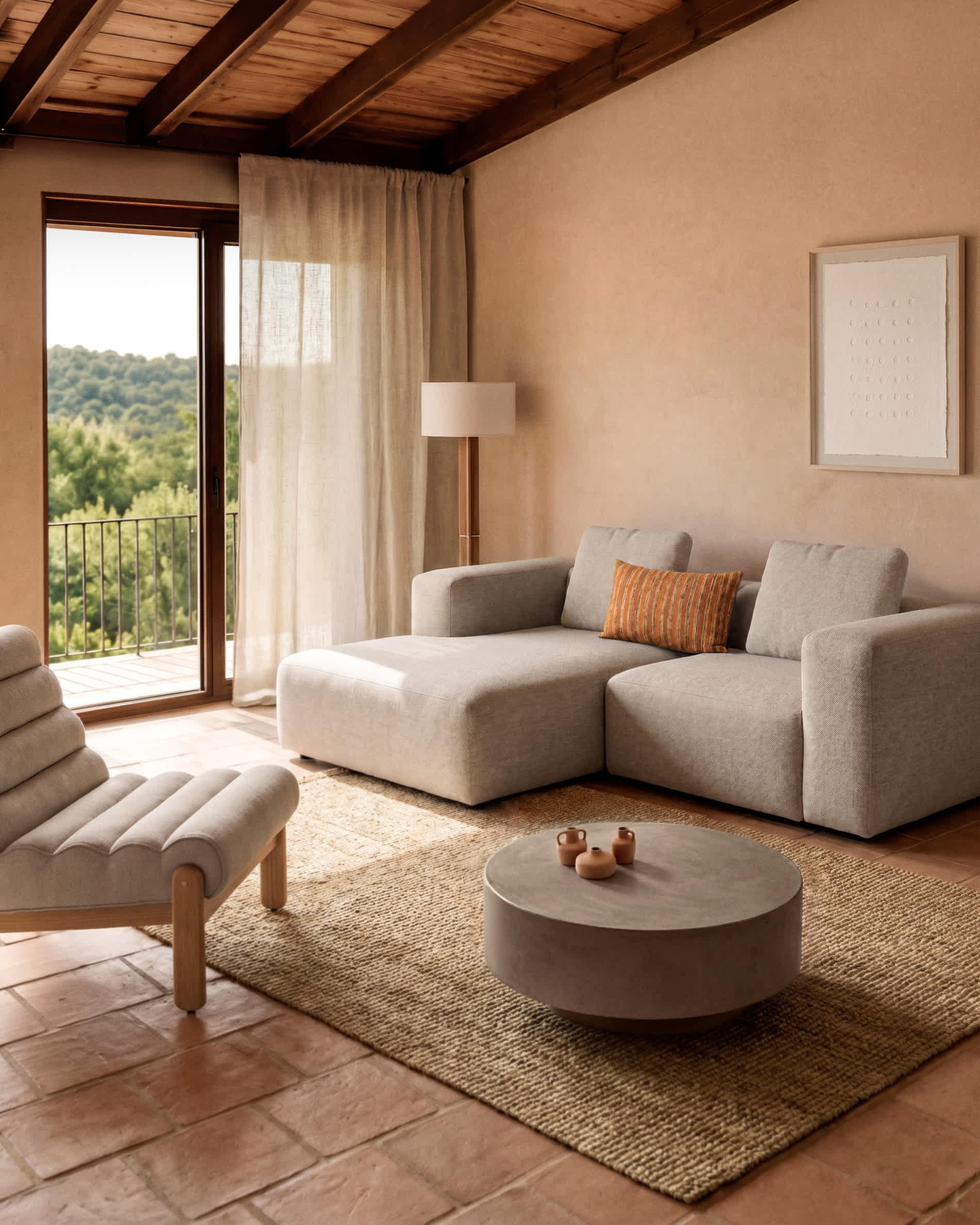 Blok 2-seater beige chenille left chaise longue sofa 240cm FSC Mix Credit