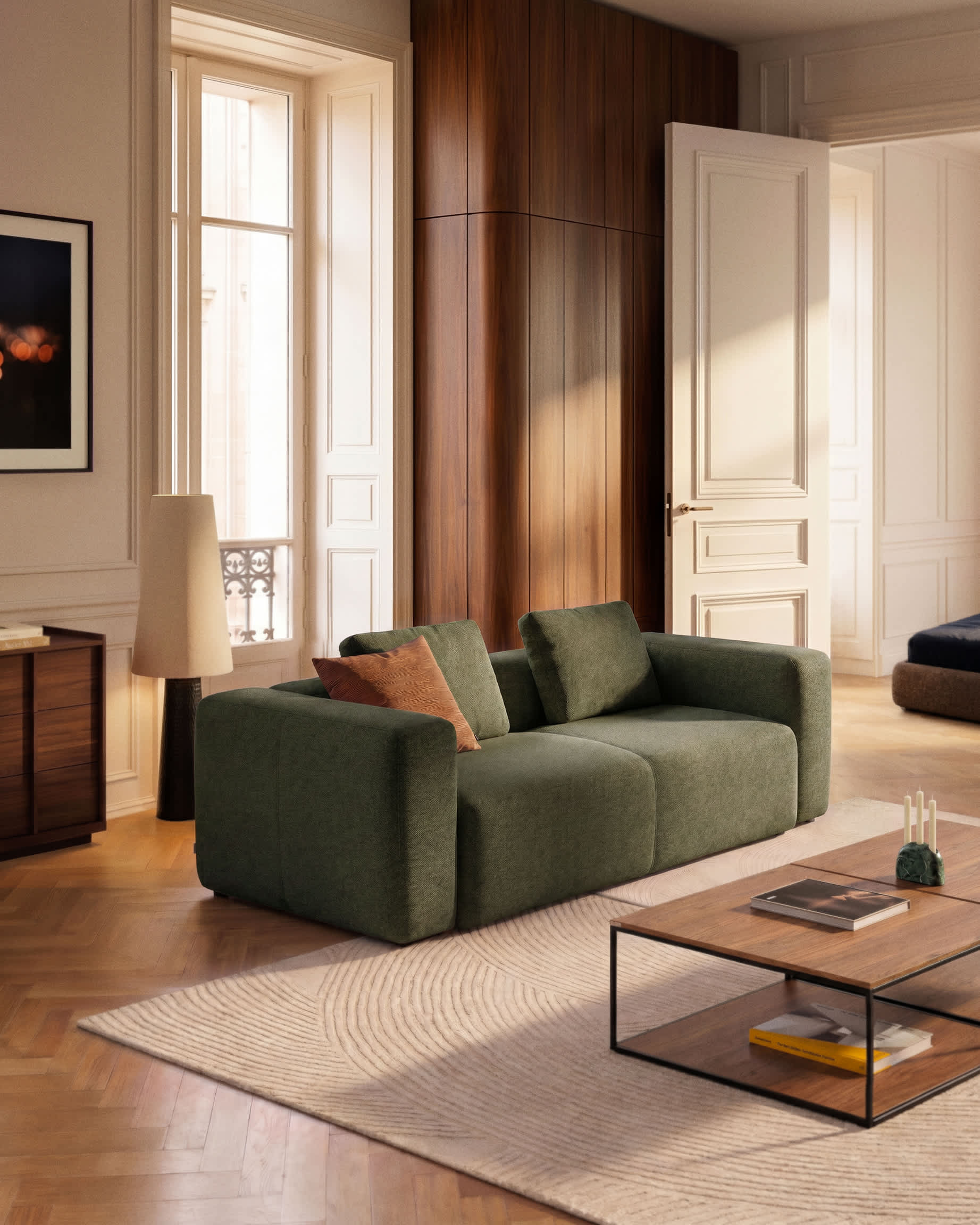 Blok 3-seater moss green chenille sofa 240cm FSC Mix Credit