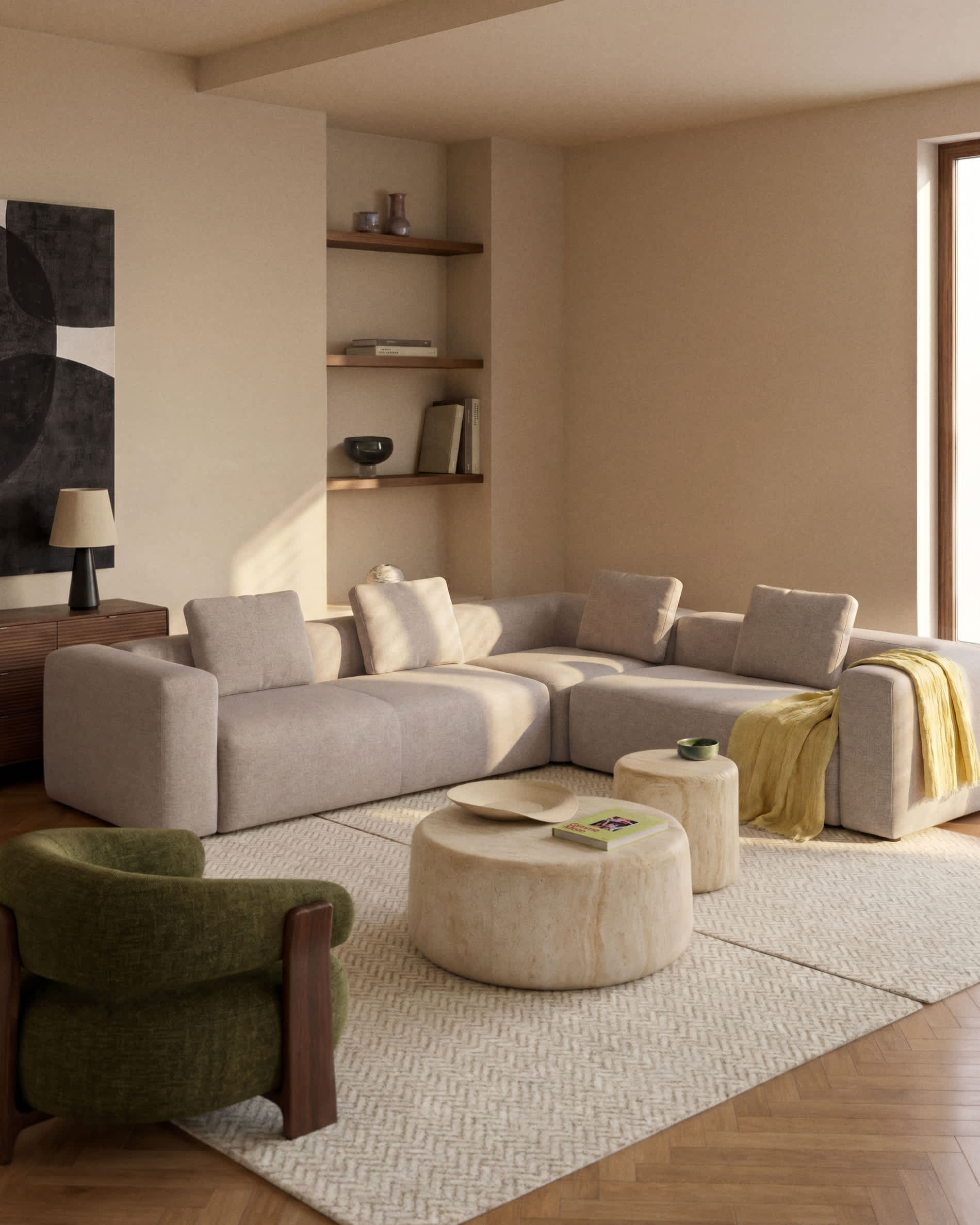 Blok beige chenille 5-seater corner sofa 320 x 290cm/290 x 320cm FSC Mix Credit