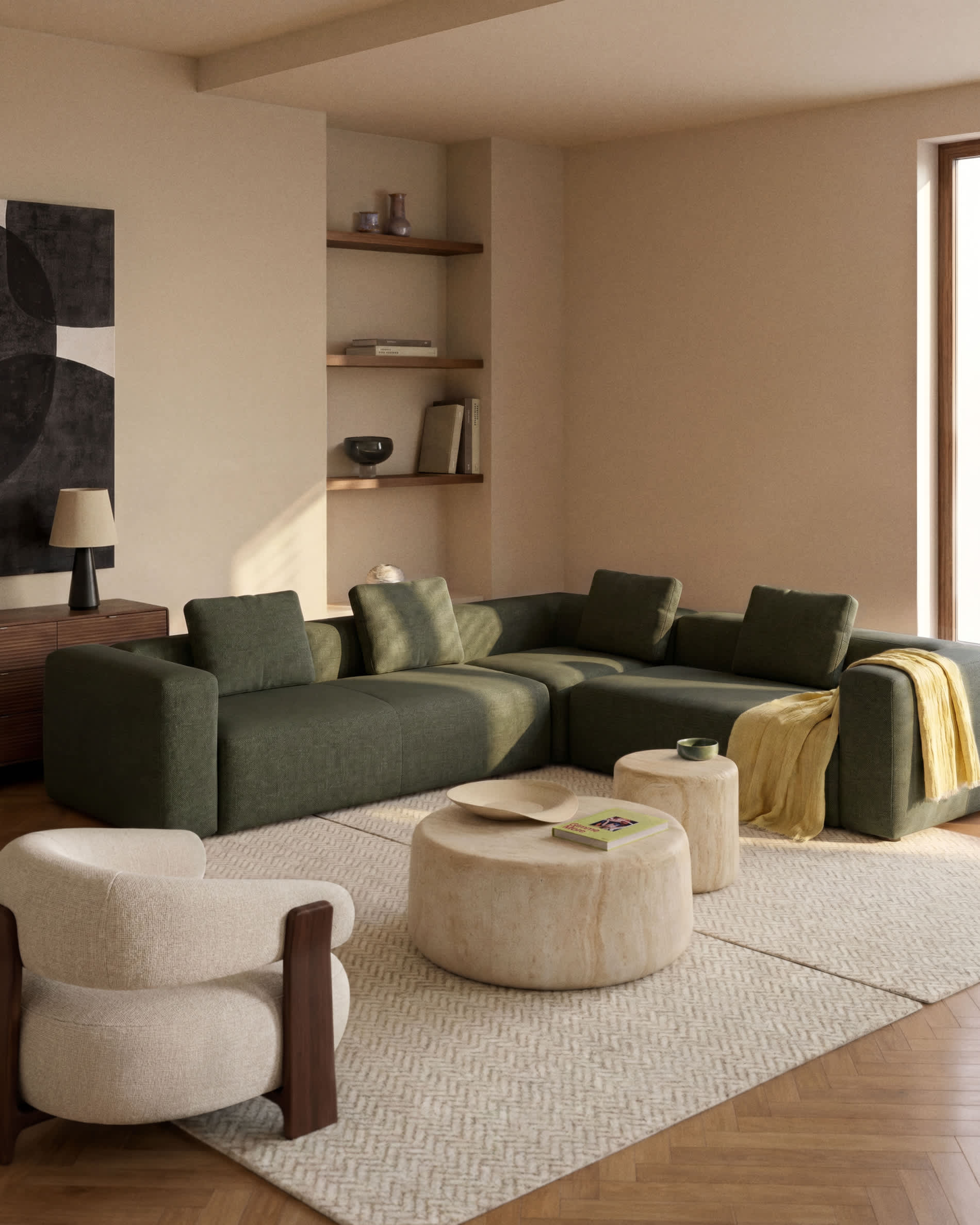 Blok moss green chenille 4-seater corner sofa 290 x 290cm FSC Mix Credit