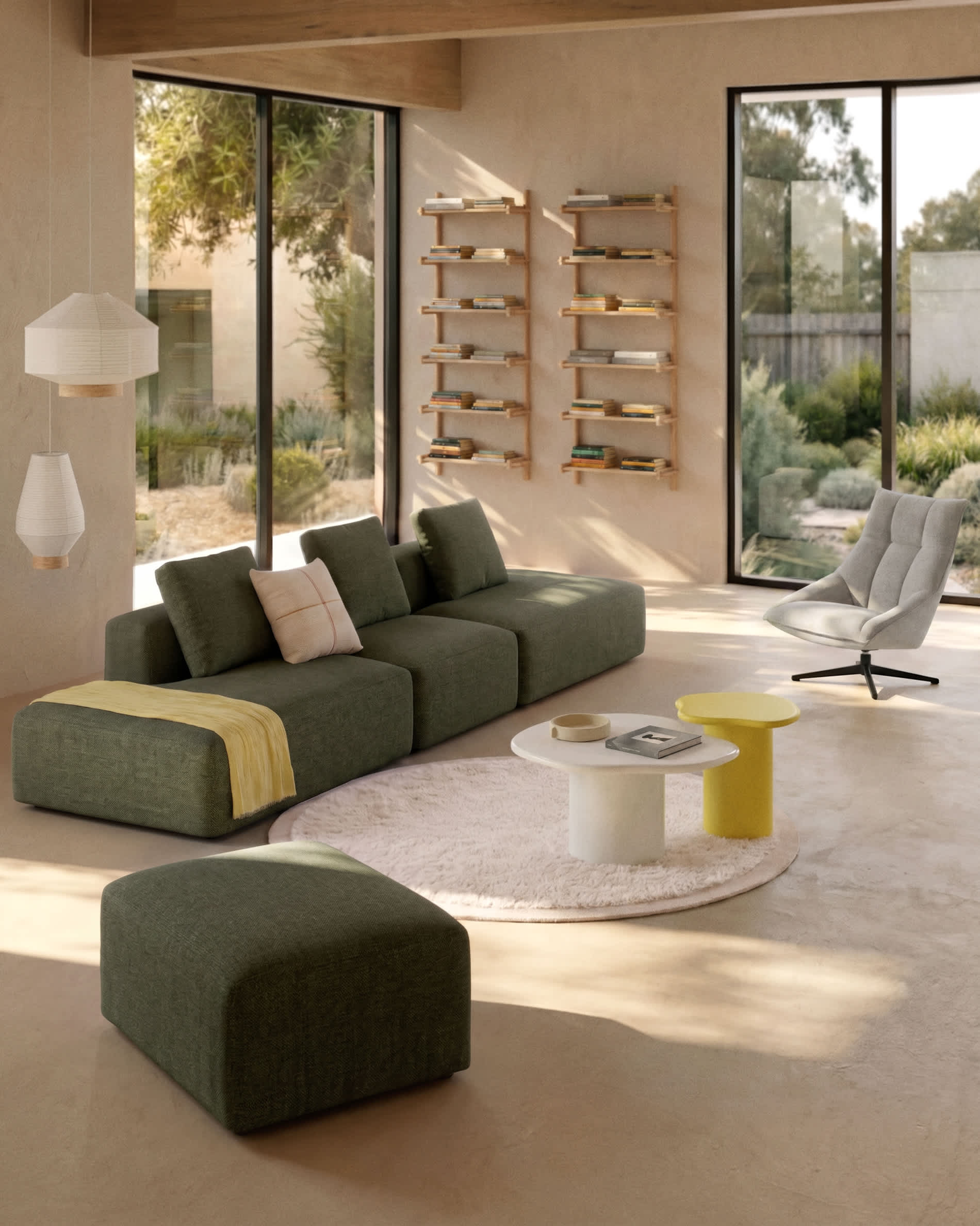 Blok 4-seater moss green chenille sofa 380cm FSC Mix Credit
