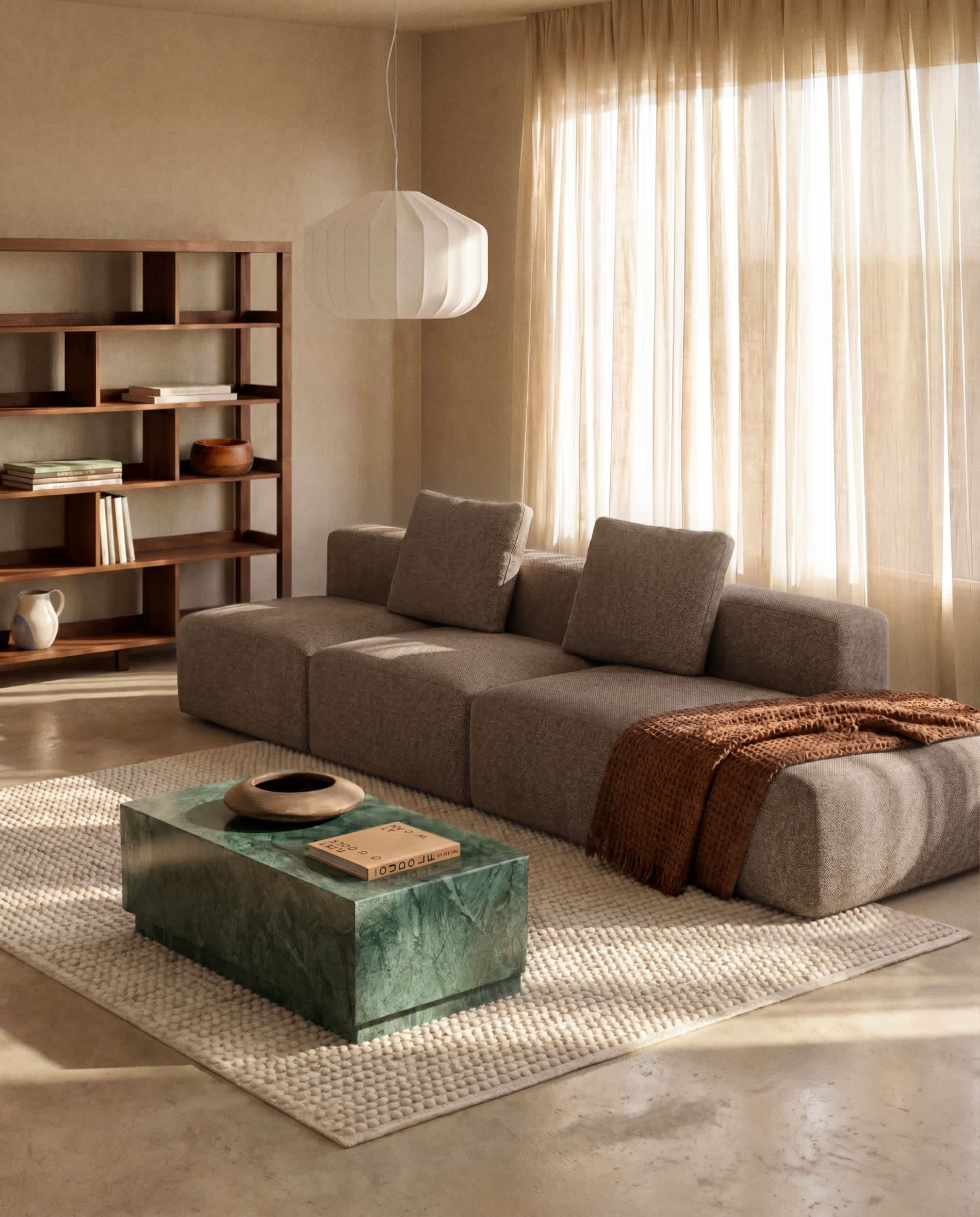 Blok brown chenille 3-seater sofa with left terminal 325cm FSC Mix Credit