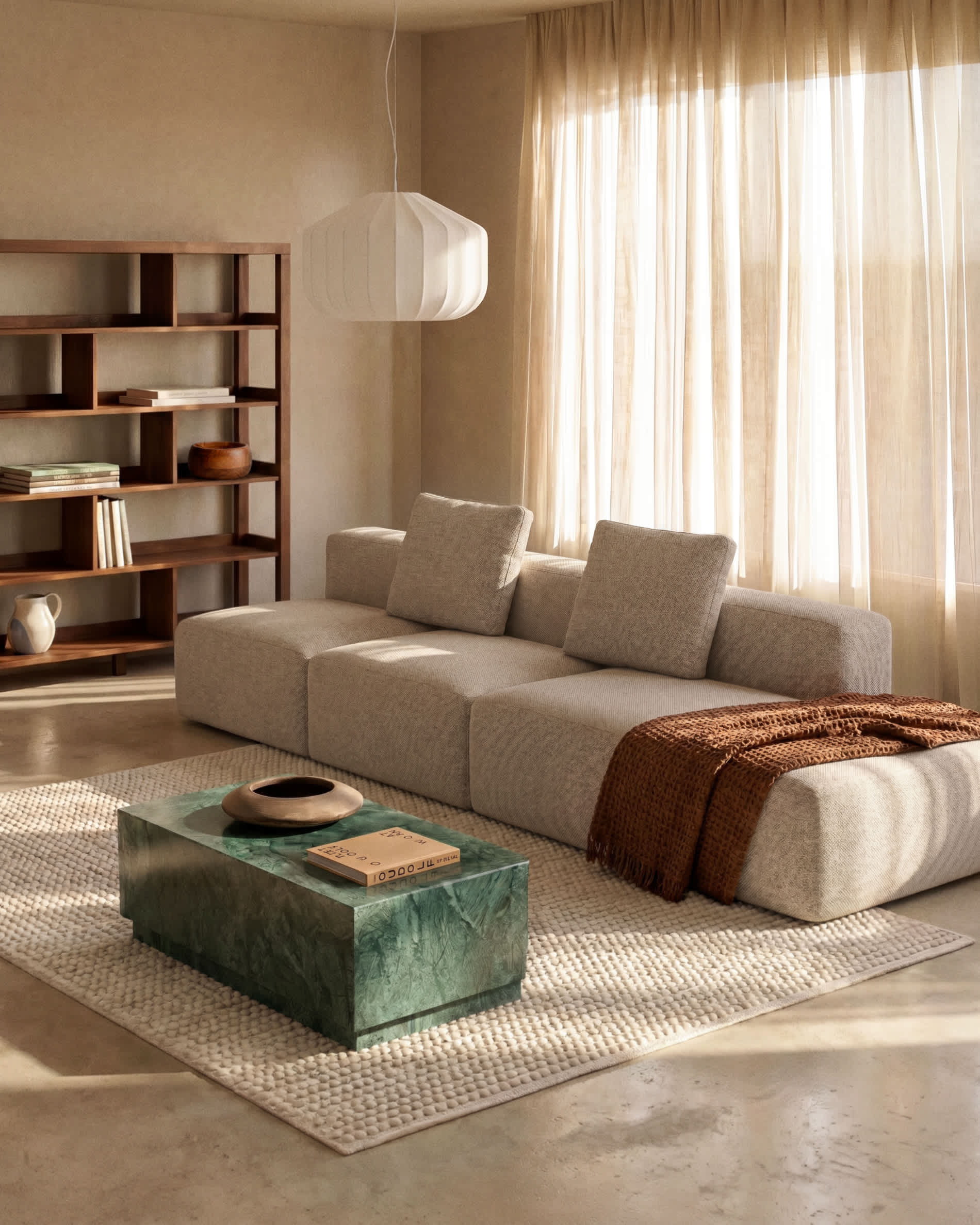 Blok beige chenille 3-seater sofa with left terminal 325cm FSC Mix Credit