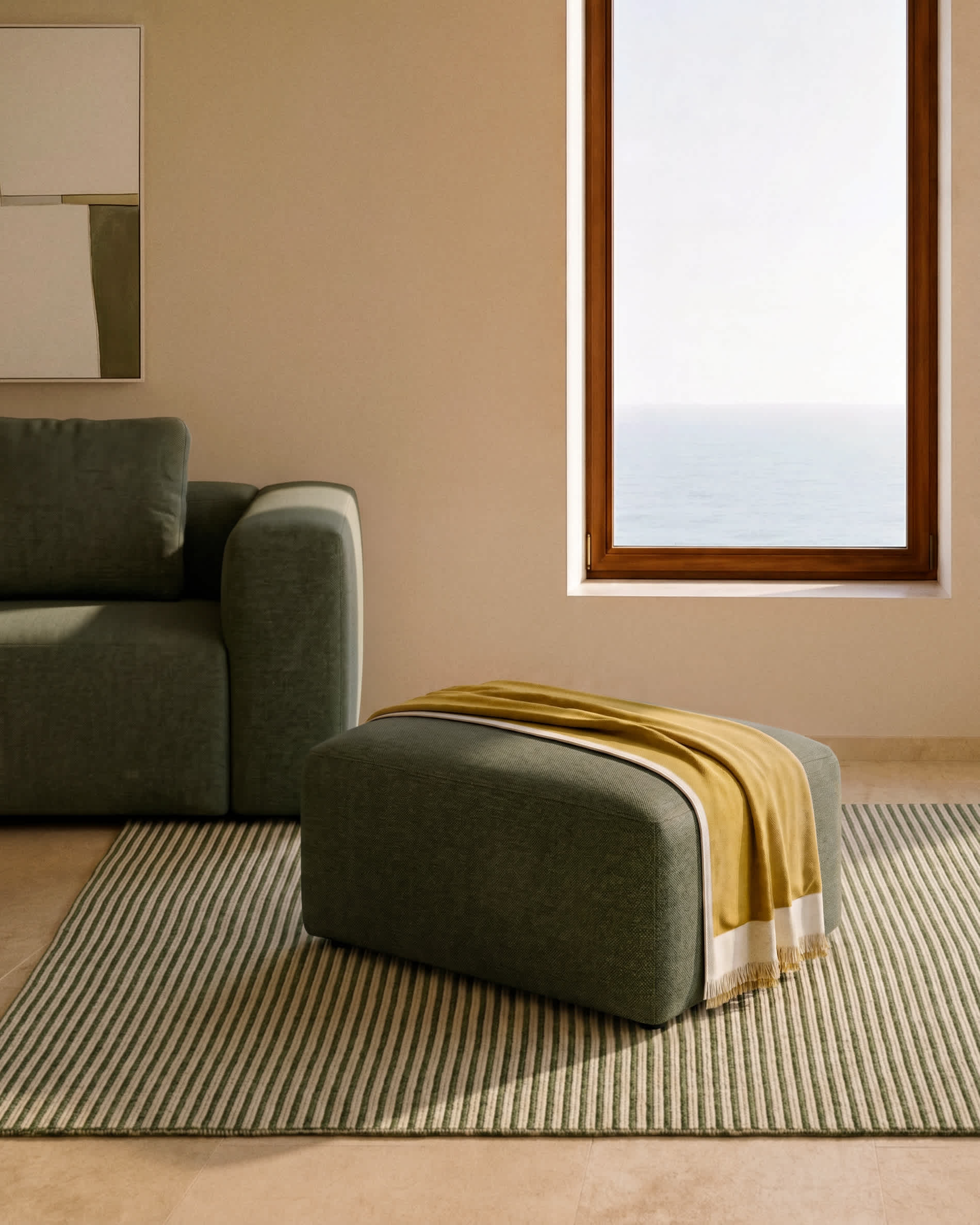 Blok moss green chenille footrest 90 x 74cm FSC Mix Credit