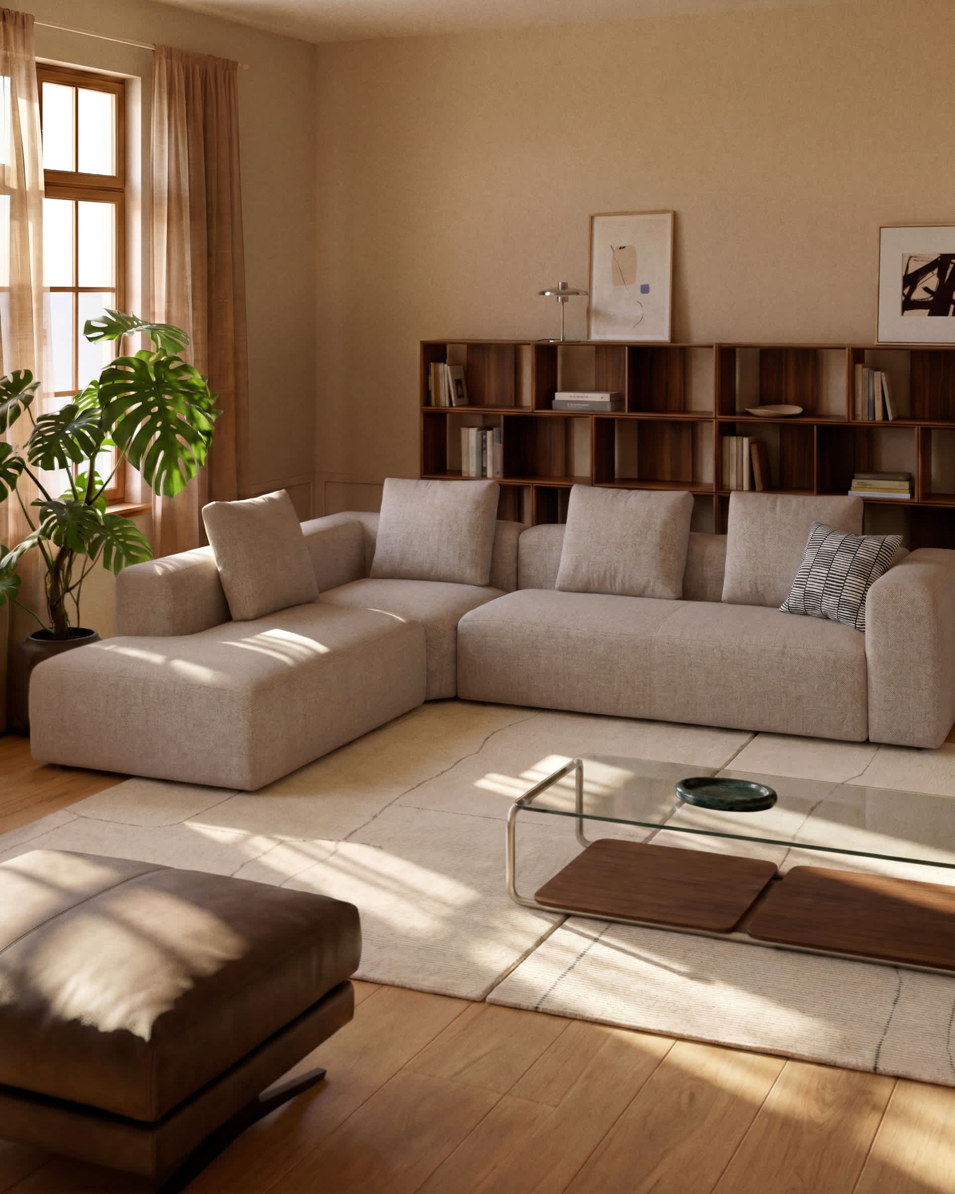 Blok beige chenille 5-seater corner sofa with right terminal 320 x 255cm FSC Mix Credit