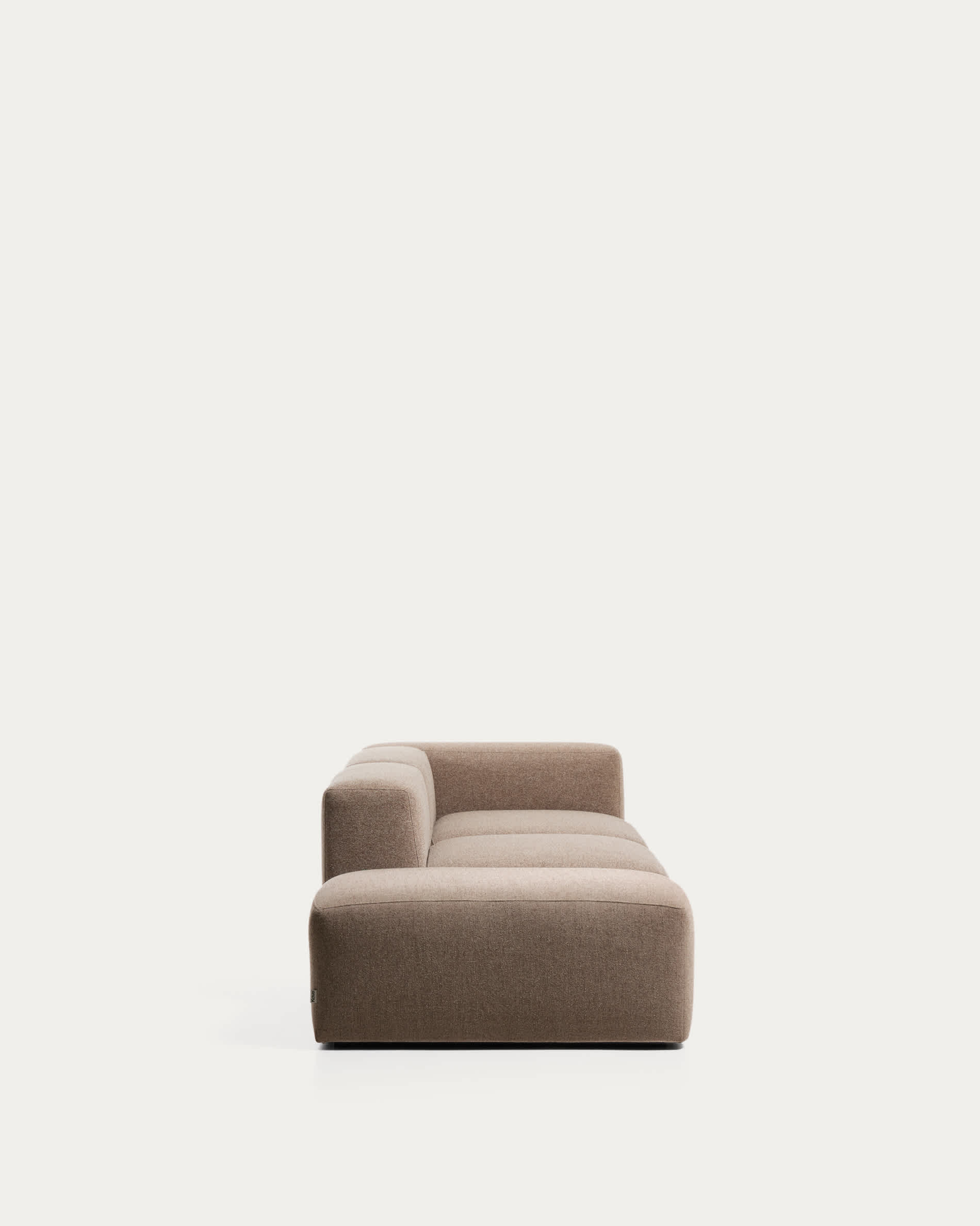 Blok 3-seater sofa with right armrest and end pouffe in brown chenille 270cm FSC Mix Credit