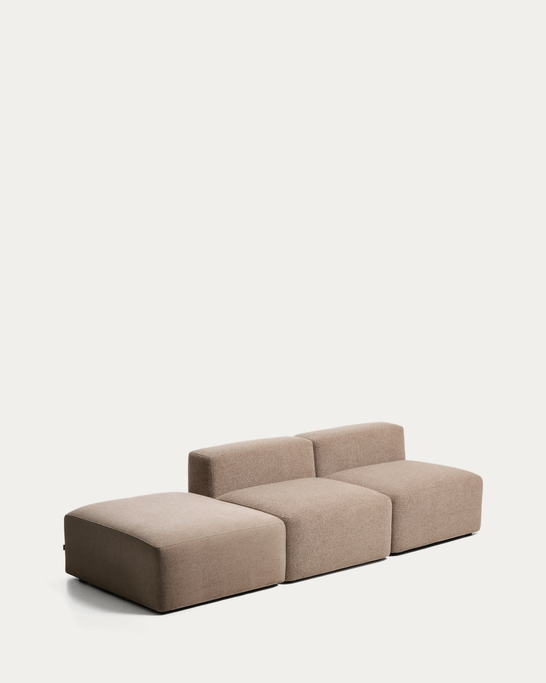 Blok 3-seater sofa with end pouffe in brown chenille 270cm FSC Mix Credit
