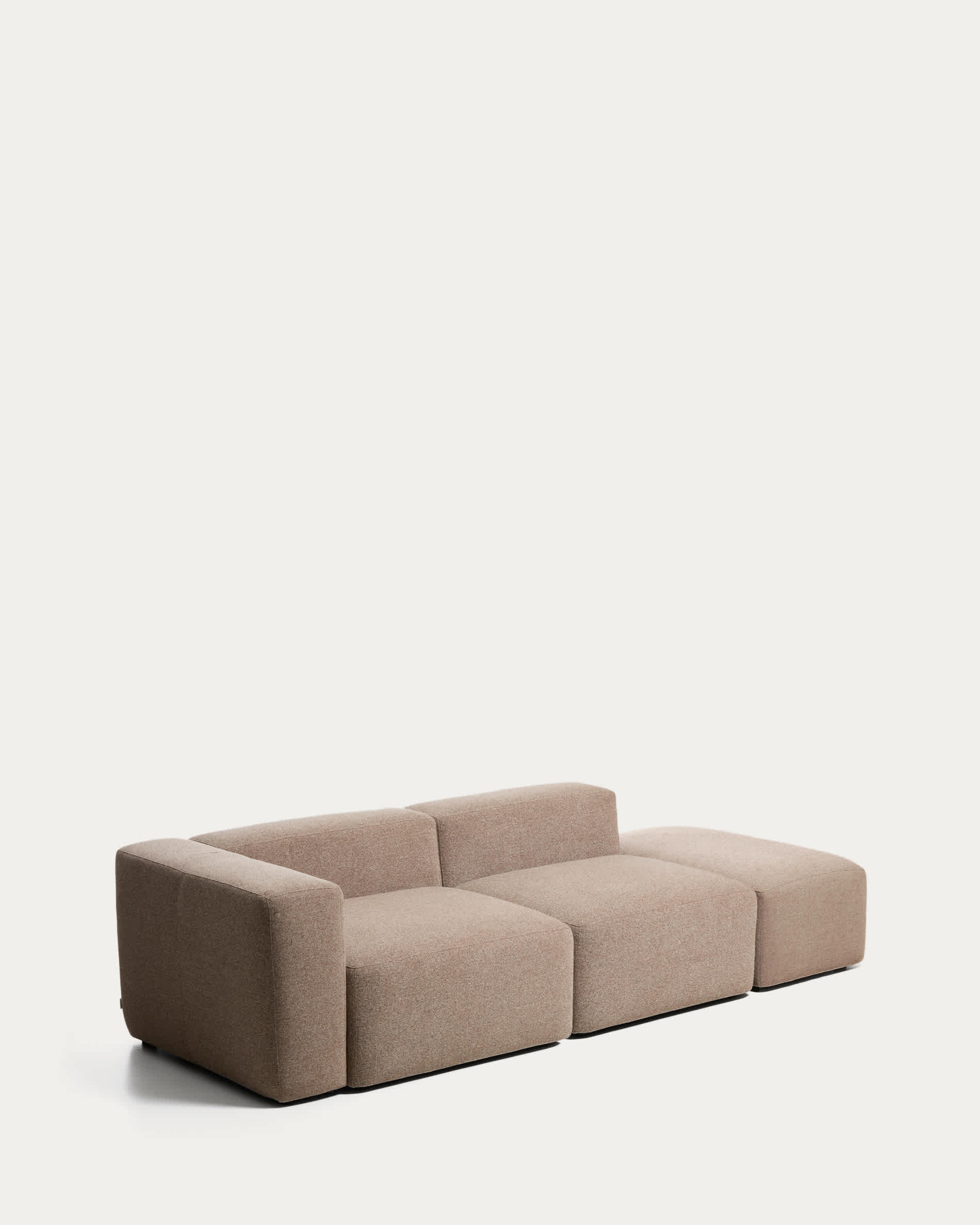 Blok 3-seater sofa with left armrest and end pouffe in brown chenille 270cm FSC Mix Credit