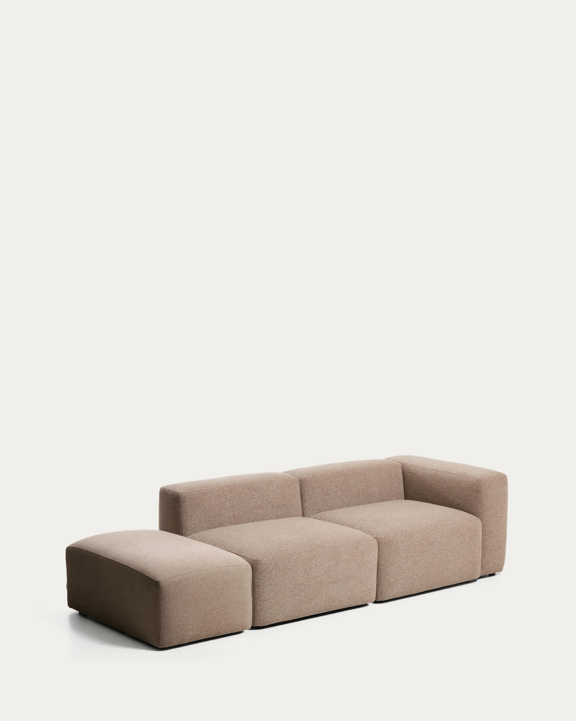 Blok 3-seater sofa with right armrest and end pouffe in brown chenille 270cm FSC Mix Credit