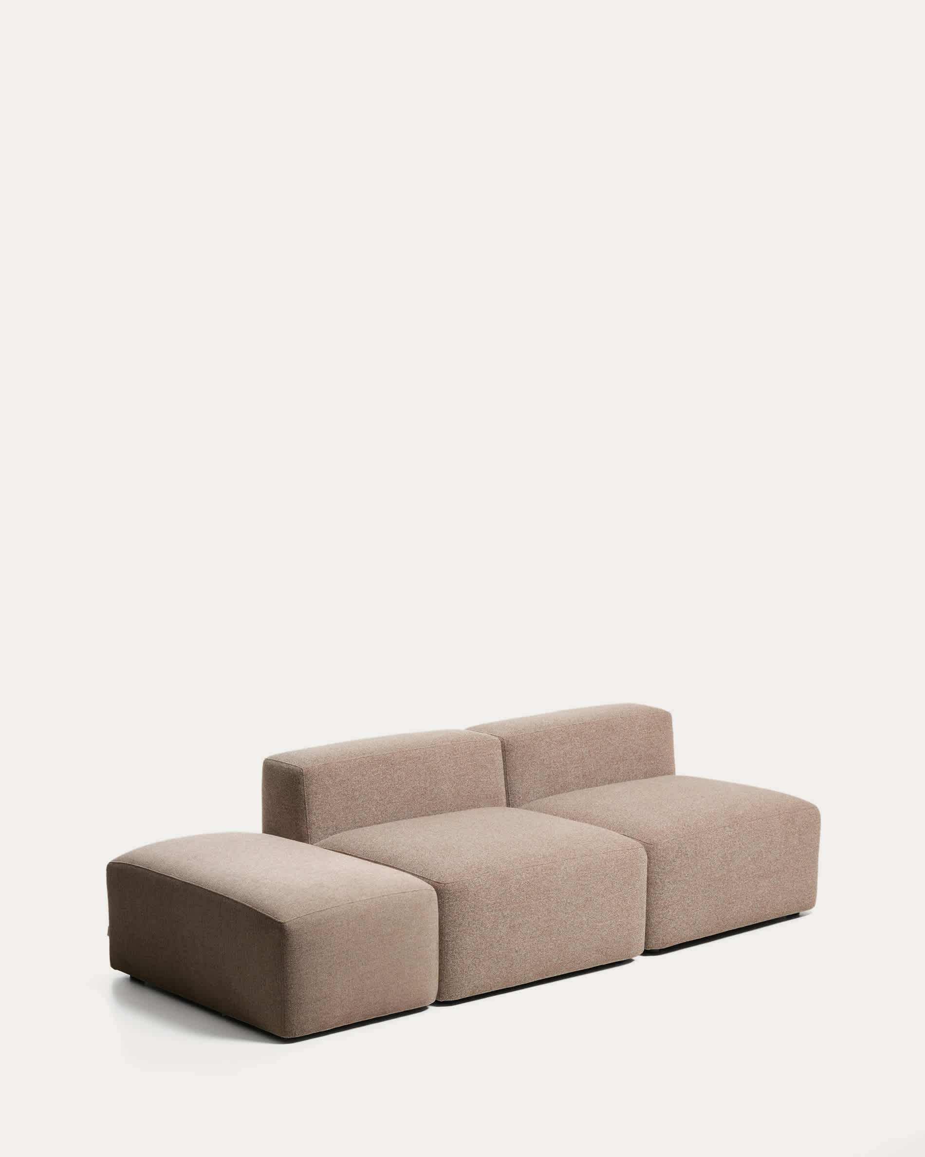 Blok 3-seater sofa with end pouffe in brown chenille 240cm FSC Mix Credit
