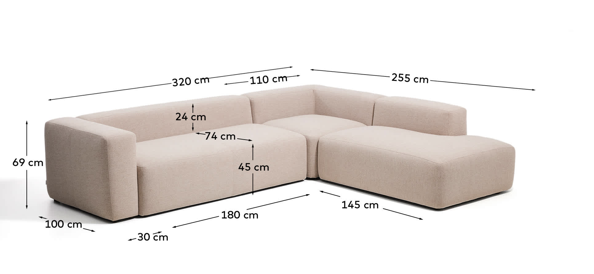 Blok moss green chenille 5-seater corner sofa with right terminal 320 x 255cm FSC Mix Credit