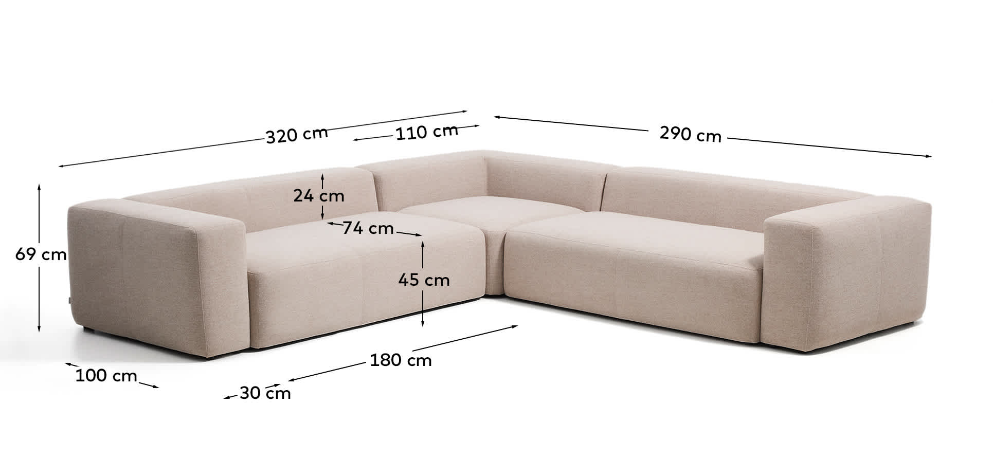 Blok beige chenille 5-seater corner sofa 320 x 290cm/290 x 320cm FSC Mix Credit