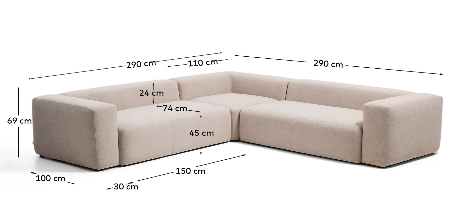 Blok beige chenille 4-seater corner sofa 290 x 290cm FSC Mix Credit