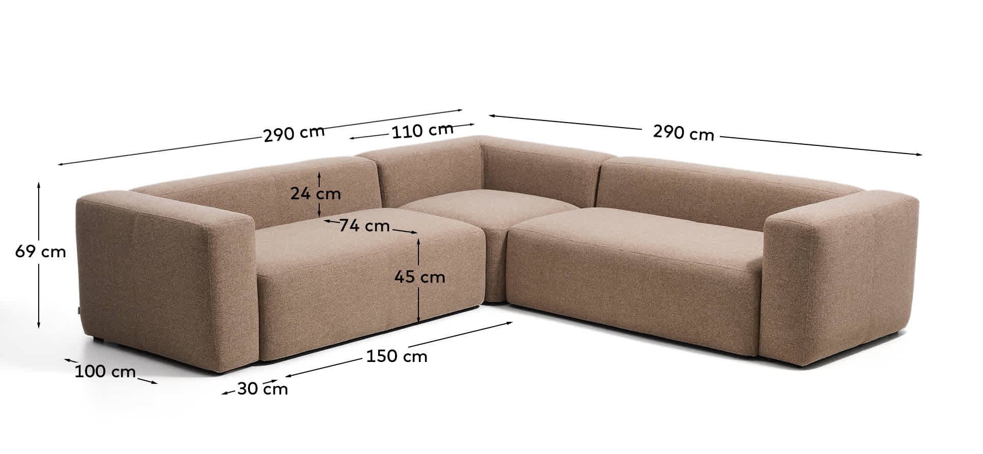 Blok brown chenille 4-seater corner sofa 290 x 290cm FSC Mix Credit
