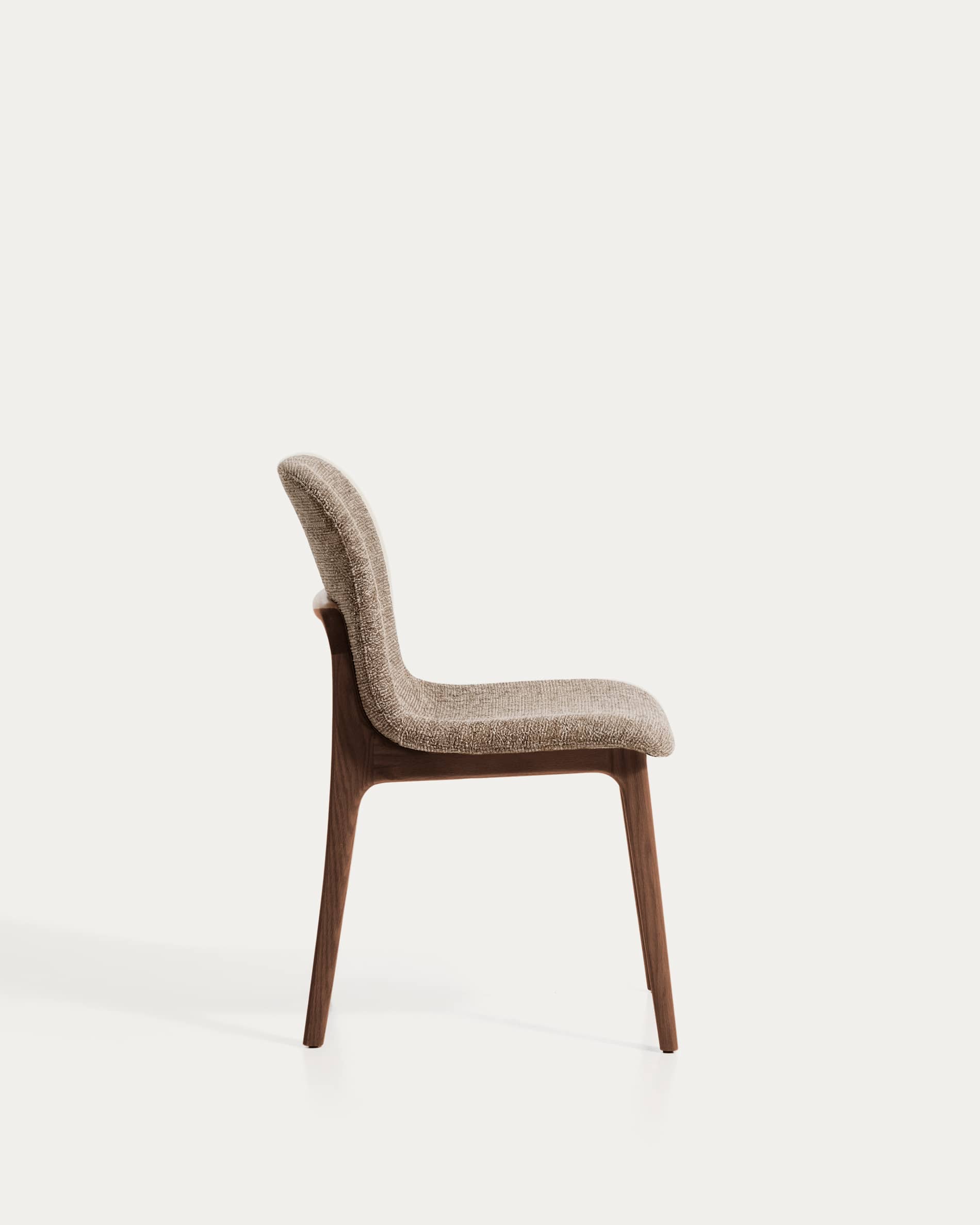 Elnor chair in brown chenille with solid oak wood legs in a walnut finish