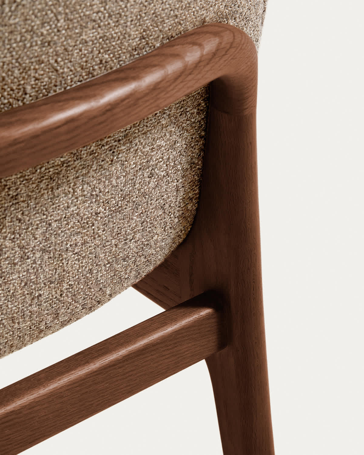 Elnor chair with armrests in brown chenille with solid oak wood legs in a walnut finish