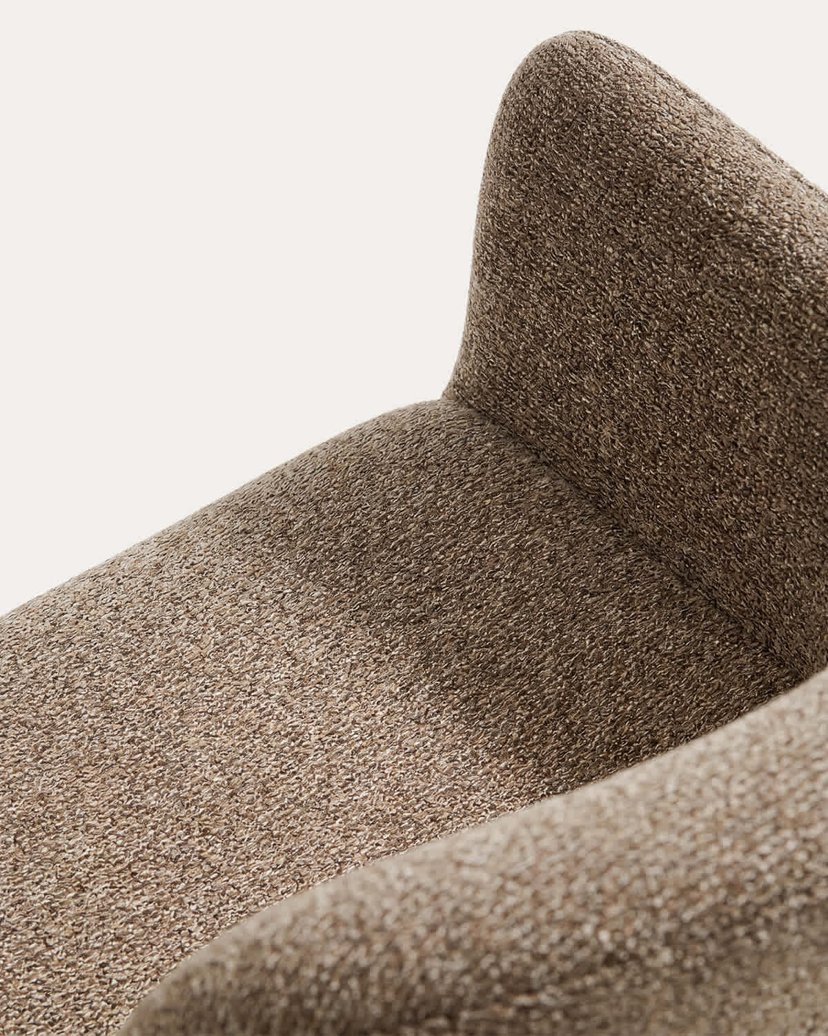 Elnor chair with armrests in brown chenille with solid oak wood legs in a walnut finish