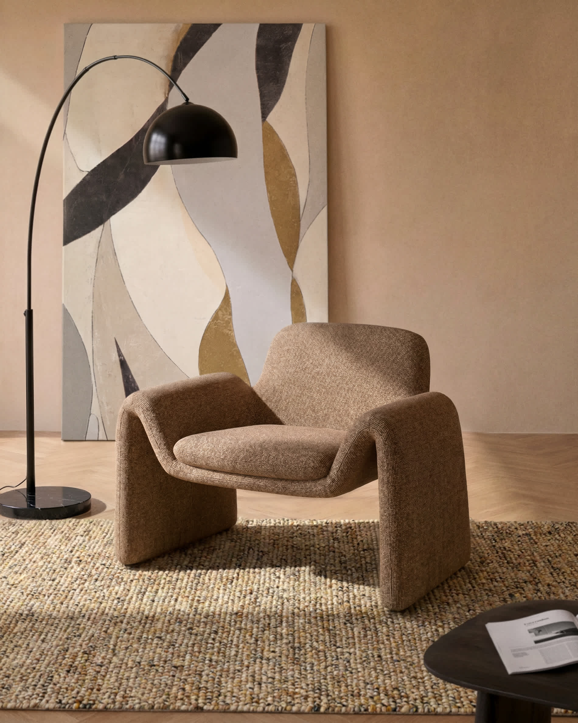 Melvia chocolate brown chenille armchair