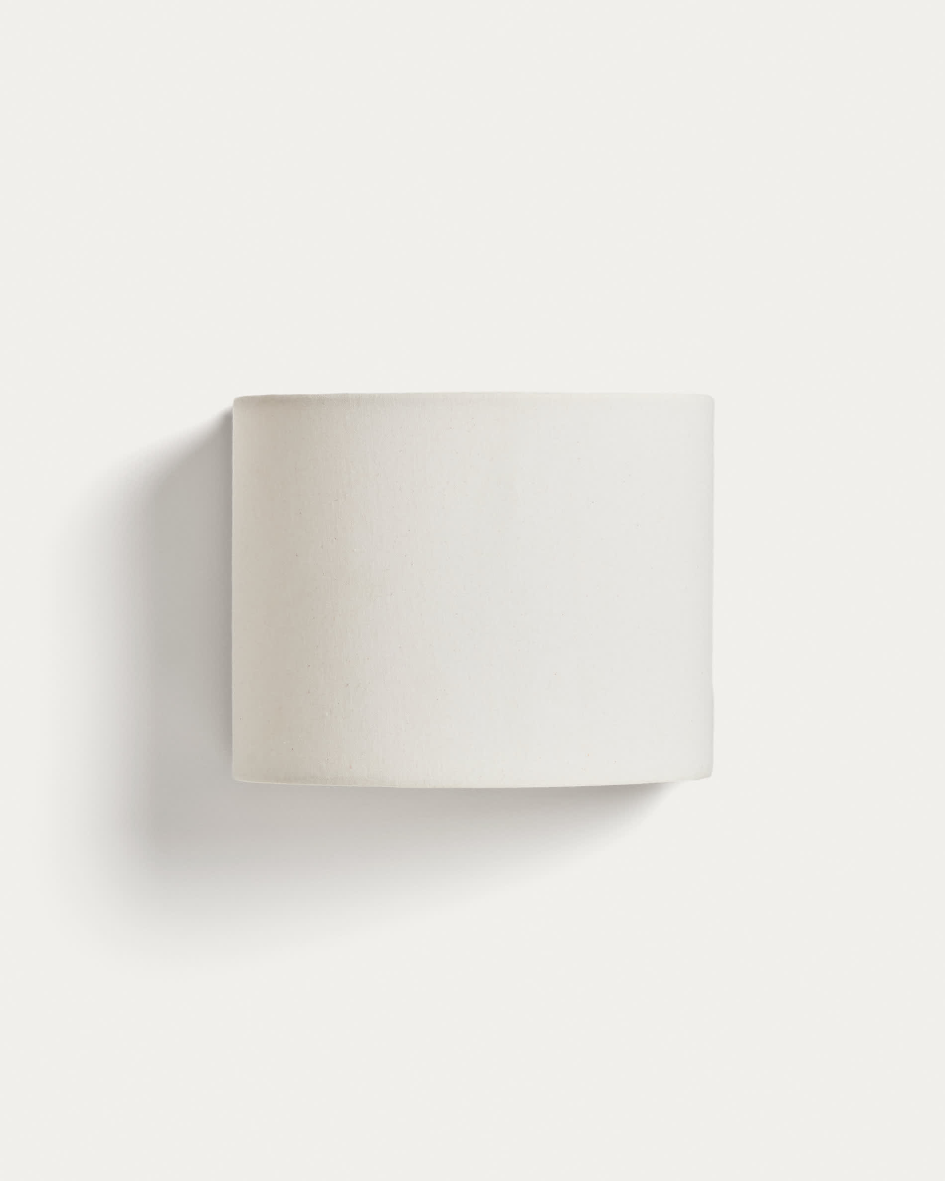 Umbran wall-mounted light fixture made from light brown rubberwood and beige linen
