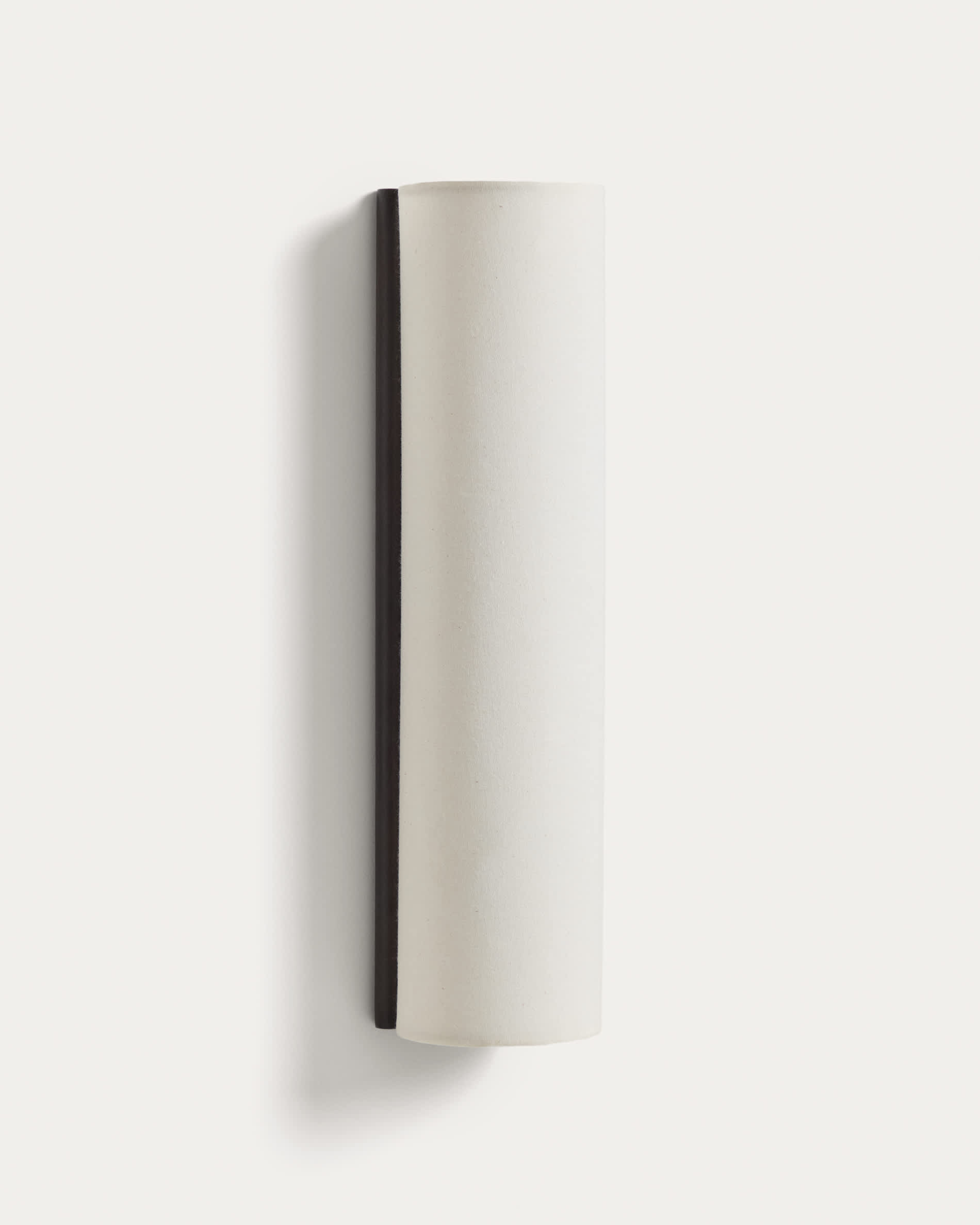 Umbran wall-mounted light fixture in dark brown rubberwood and beige linen