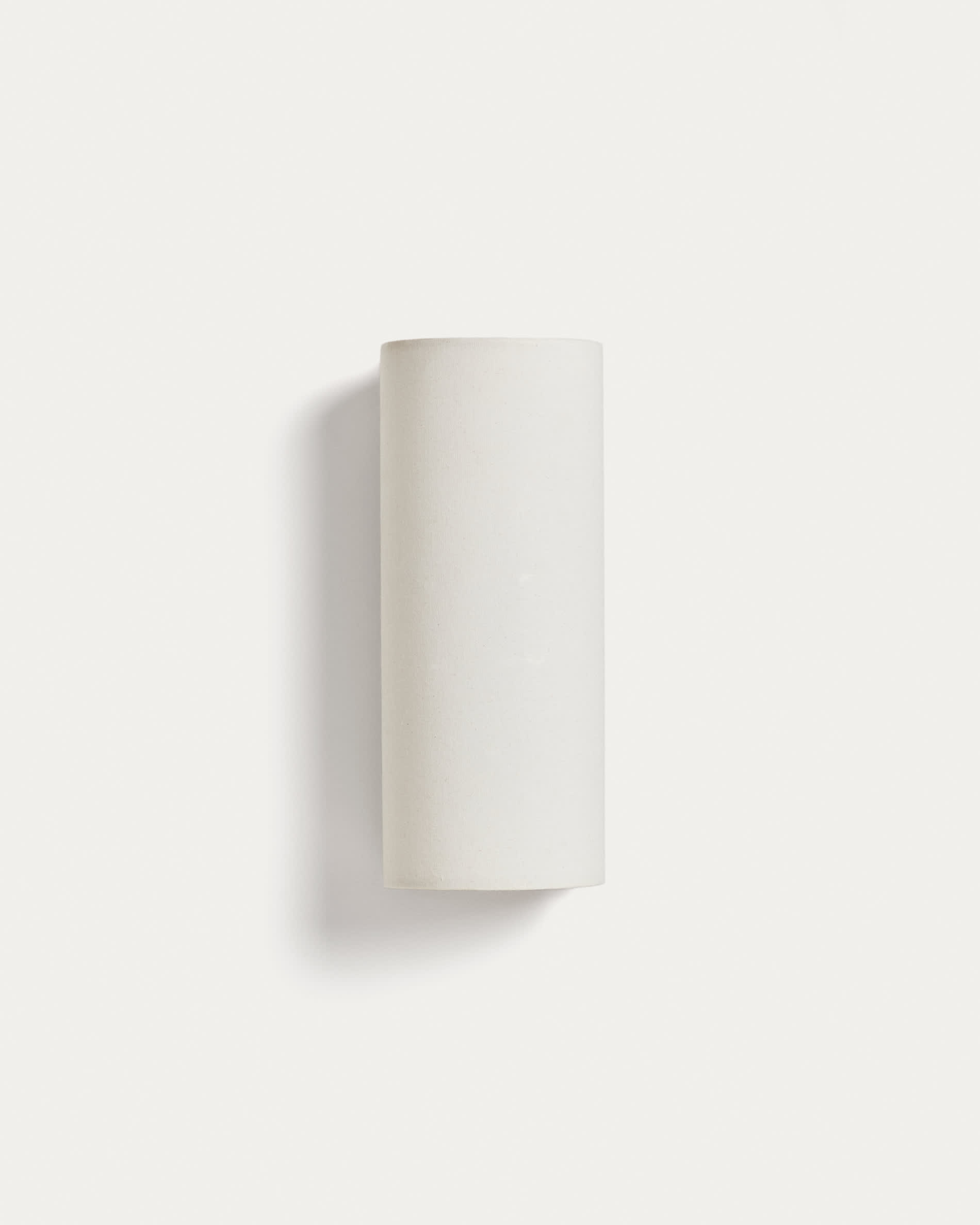 Umbran wall-mounted light fixture made from light brown rubberwood and beige linen