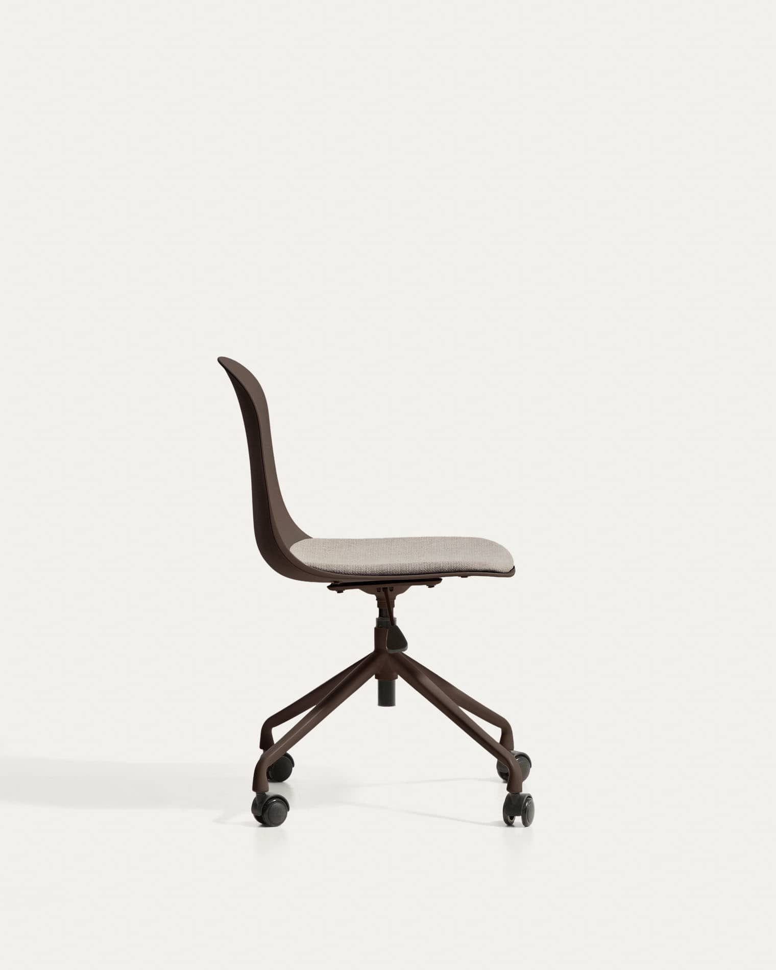 Debari desk chair with chenille cushion and brown-finish steel legs