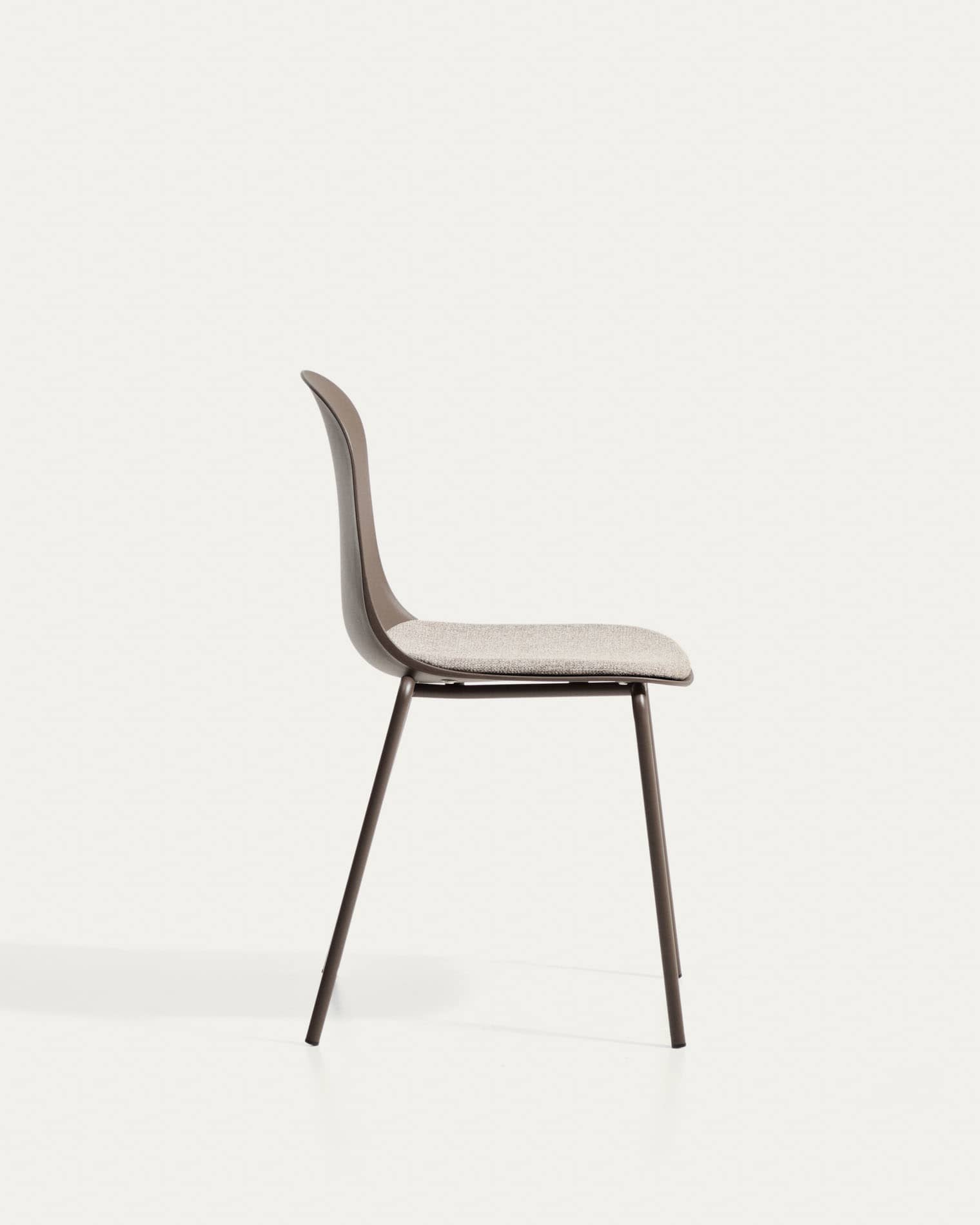 Debari chair with chenille cushion and brown-finish steel legs