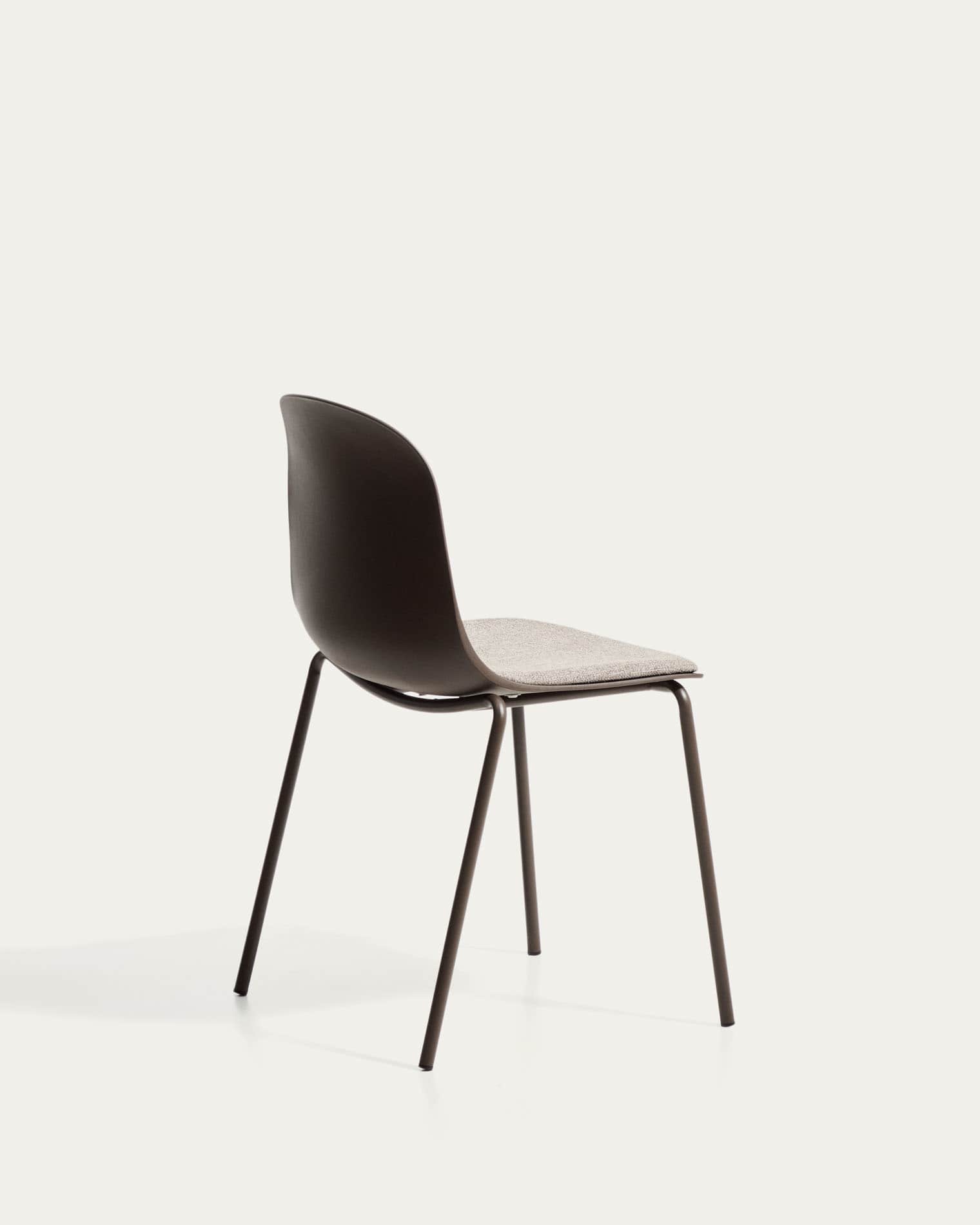 Debari chair with chenille cushion and brown-finish steel legs