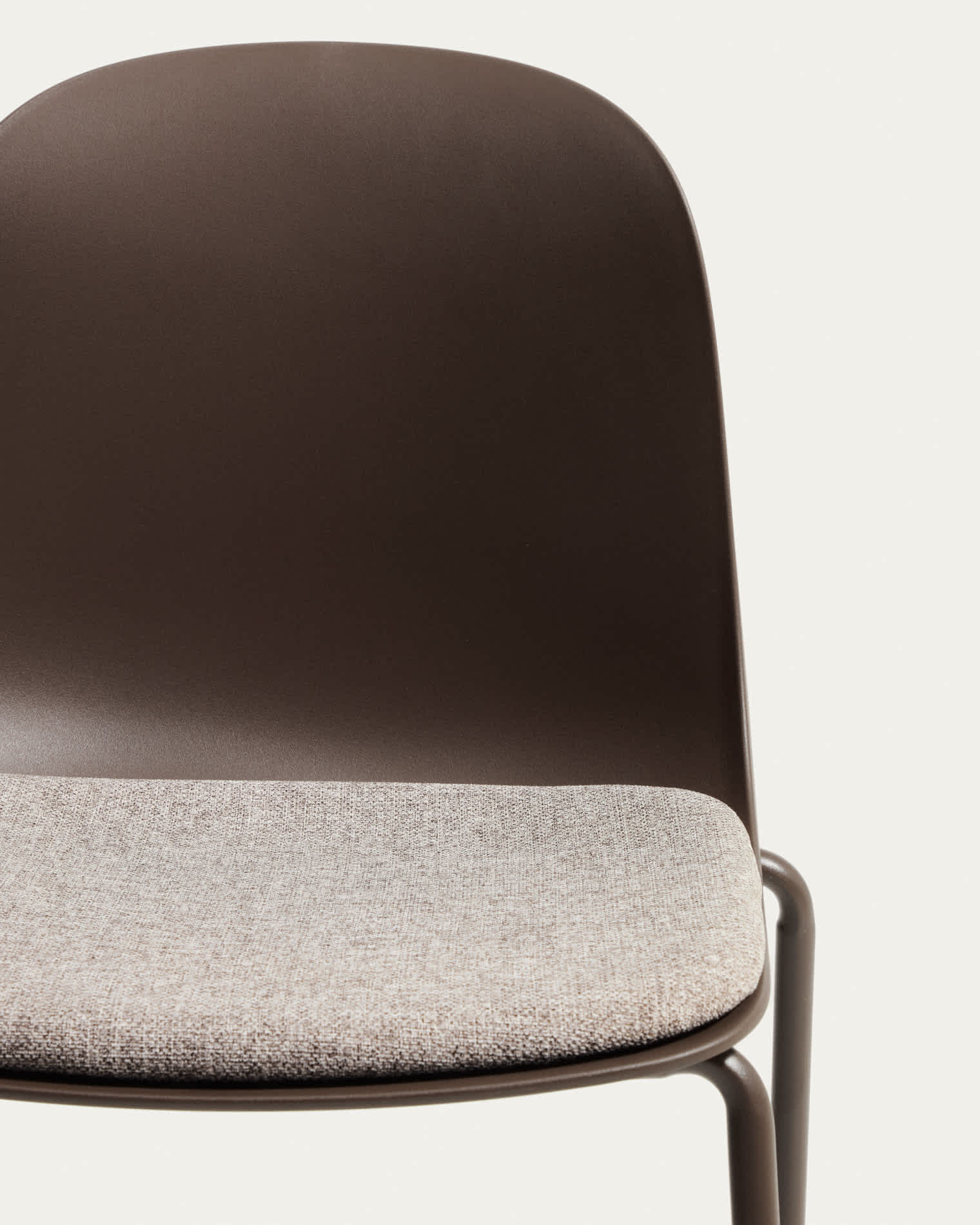 Debari chair with chenille cushion and brown-finish steel legs