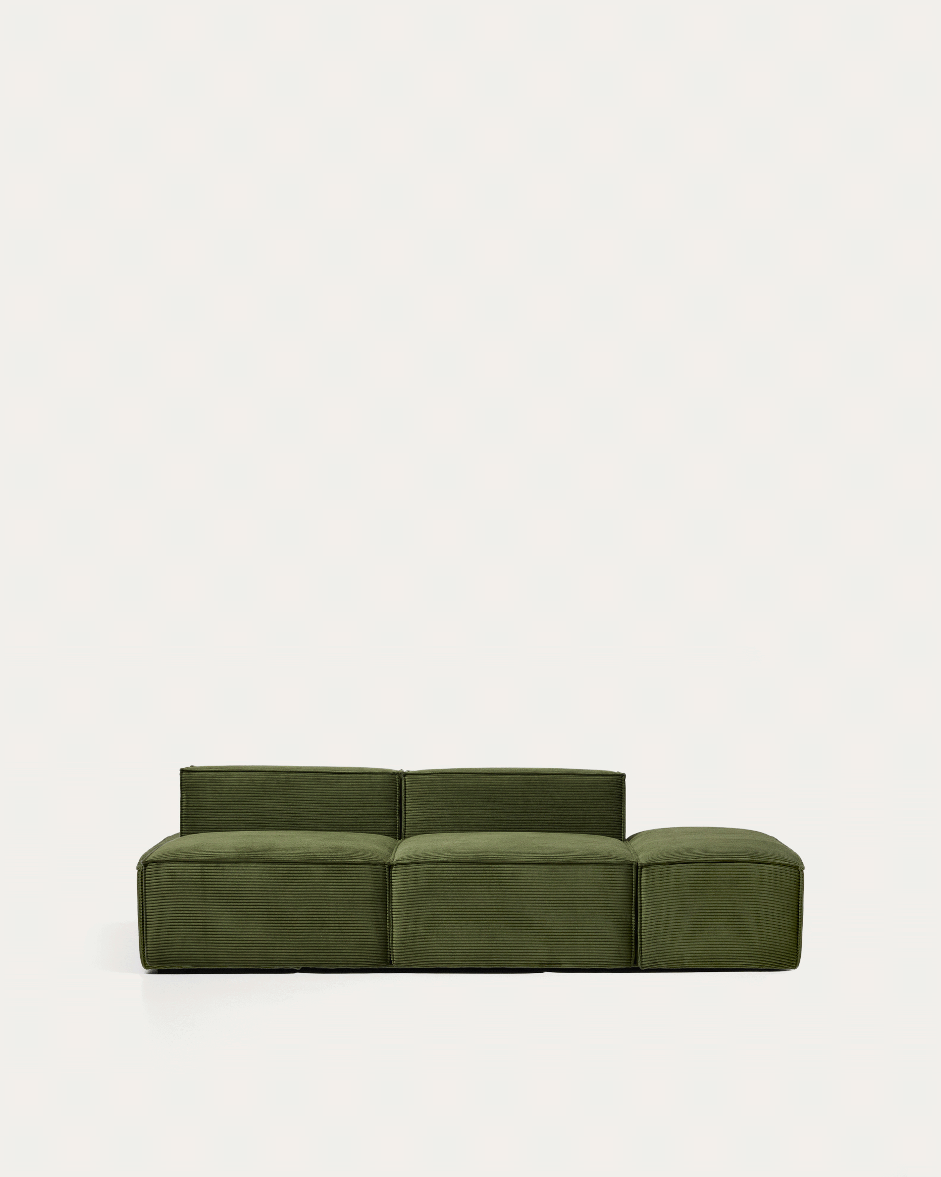 Blok 3-seater sofa with end pouffe in thick green corduroy 240cm FSC Mix Credit
