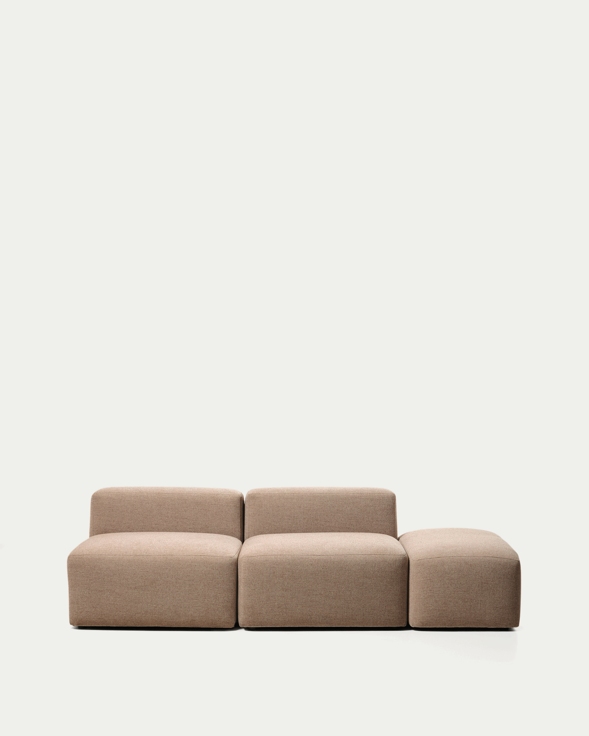 Blok 3-seater sofa with end pouffe in brown chenille 240cm FSC Mix Credit