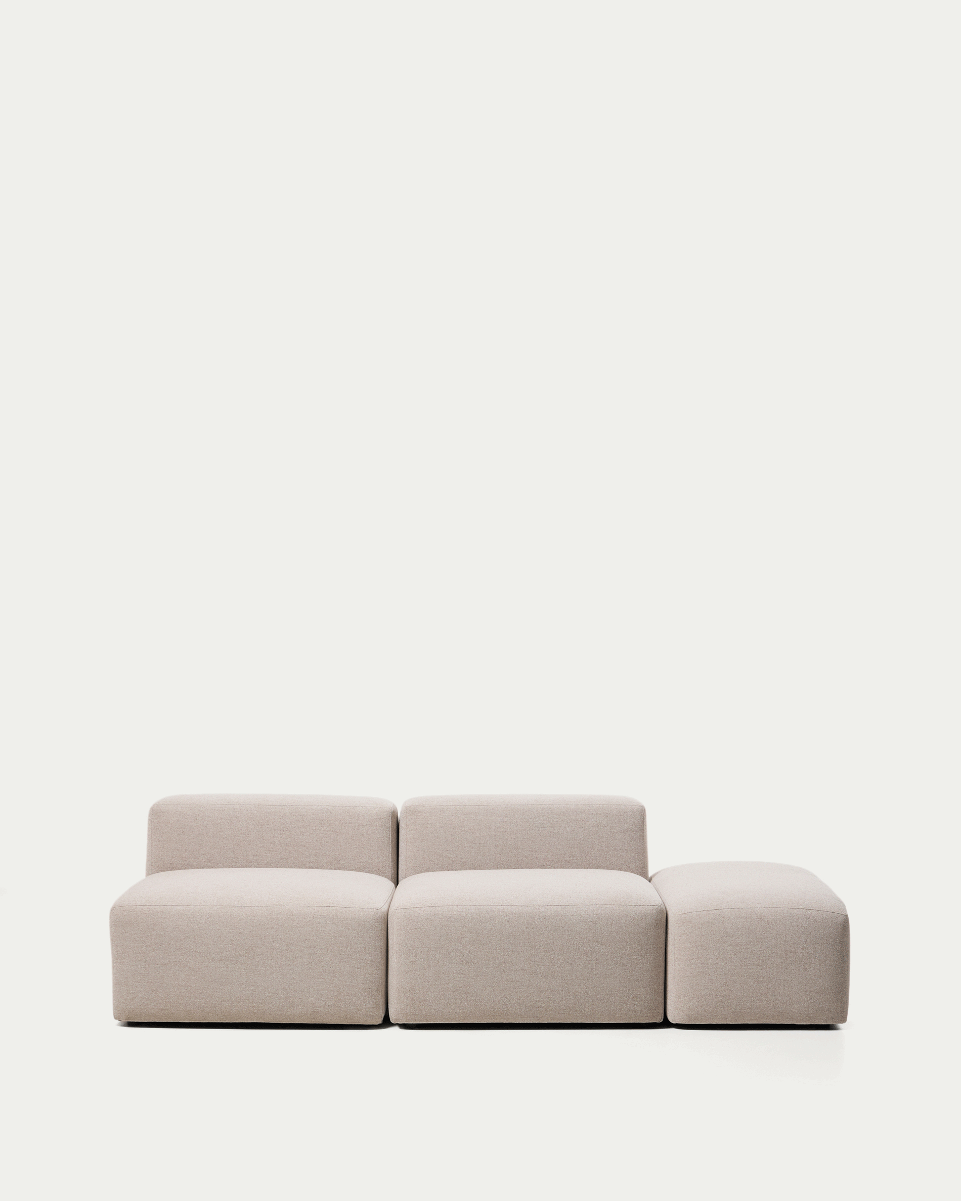 Blok 3-seater sofa with end pouffe in beige chenille 240cm FSC Mix Credit