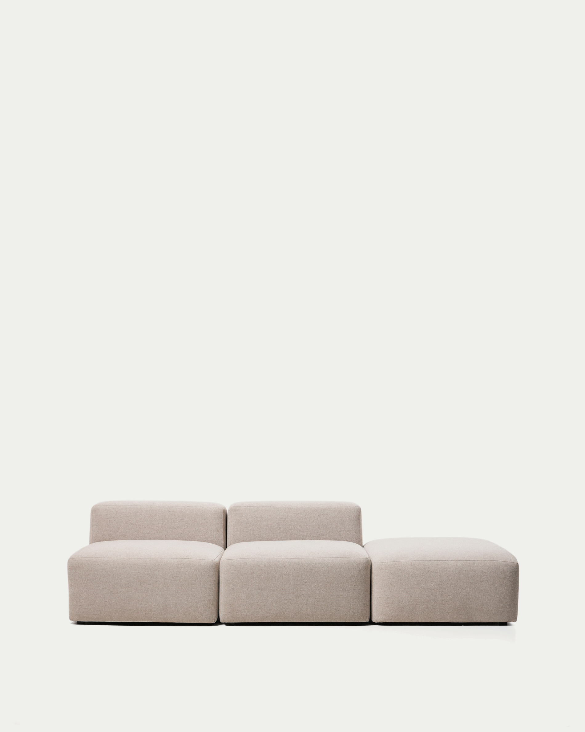 Blok 3-seater sofa with end pouffe in beige chenille 270cm FSC Mix Credit