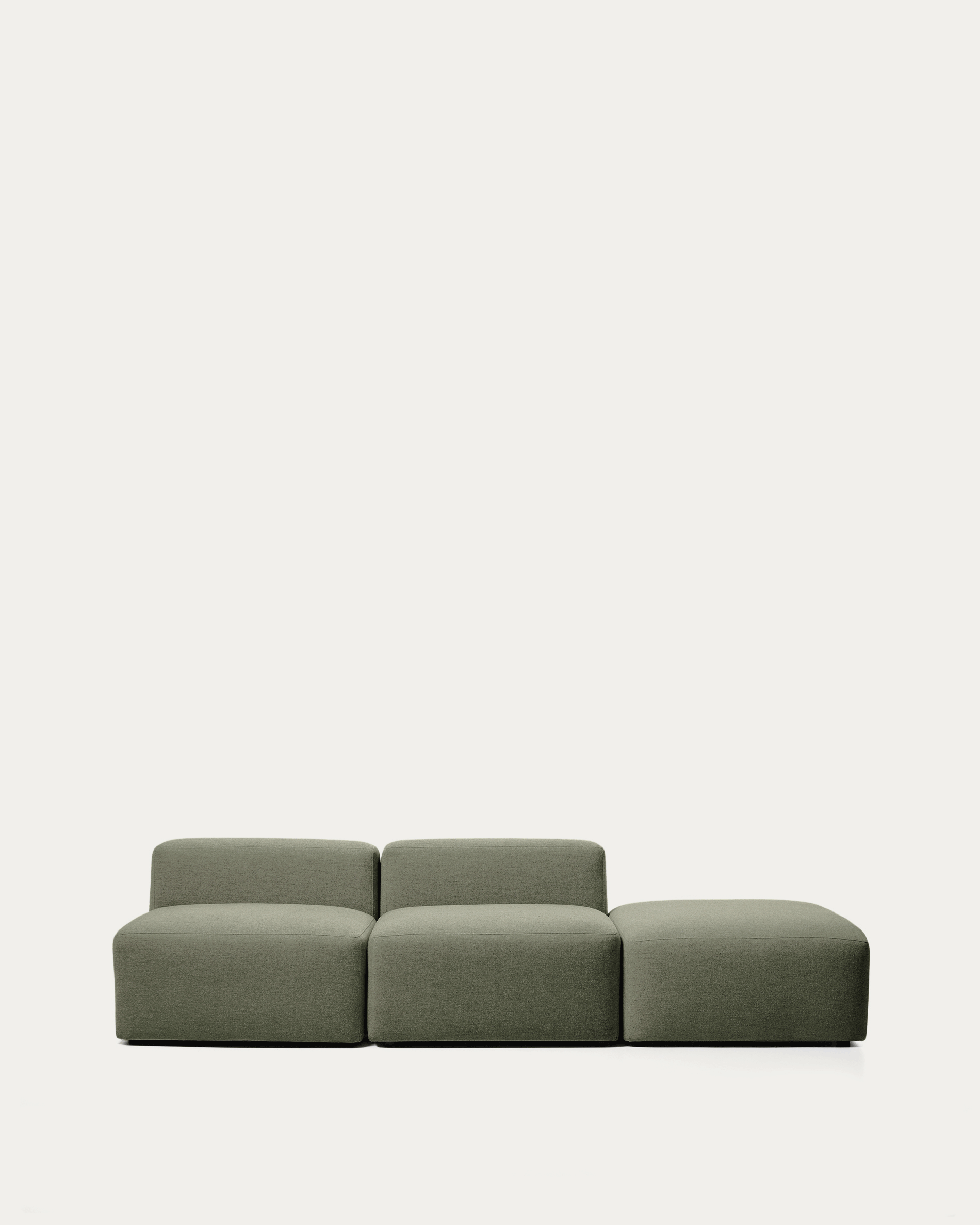 Blok 3-seater sofa with end pouffe in moss green chenille 270cm FSC Mix Credit
