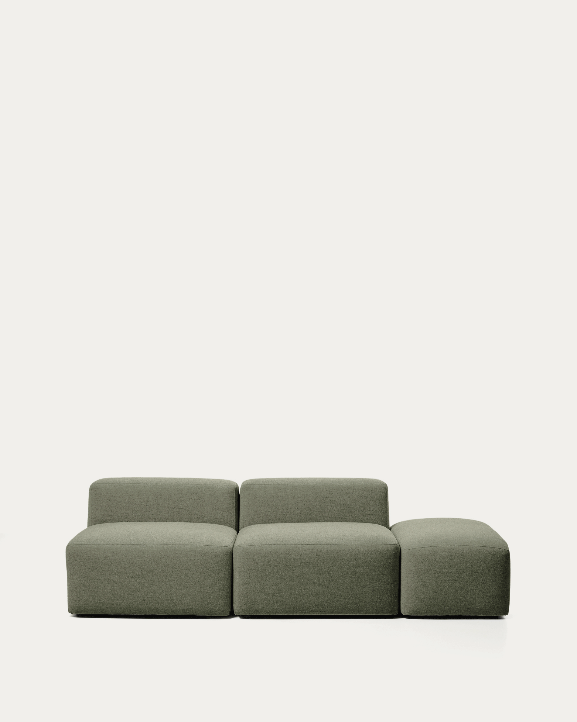 Blok 3-seater sofa with end pouffe in moss green chenille 240cm FSC Mix Credit